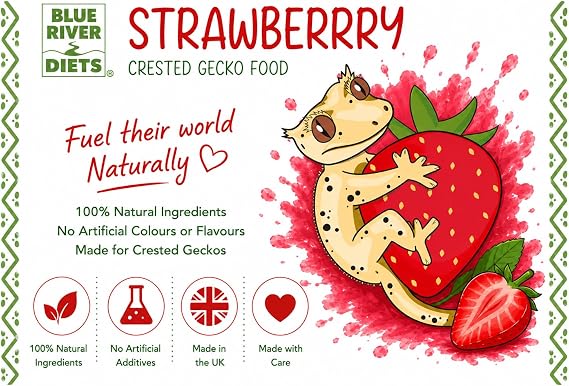 Blue River Diets Crested Gecko Diet | Strawberry Swirl | All Natural Low Fat Complete Gecko Food | 2.1oz
