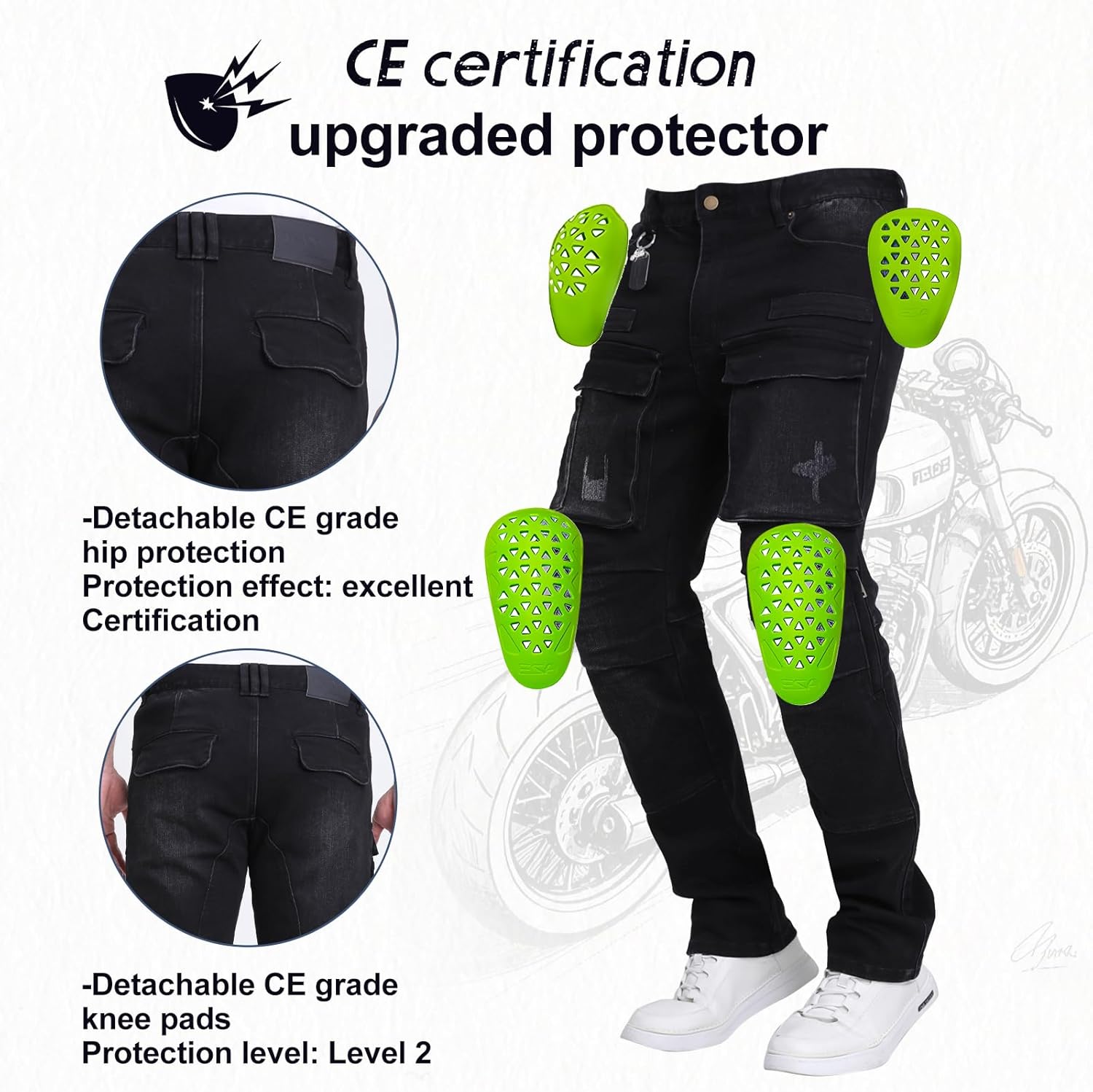 Motorcycle Pants Mens, Made of high-Strength wear-Resistant Fabric - Motorcycle Riding Pants are Also Work Pants with Armor