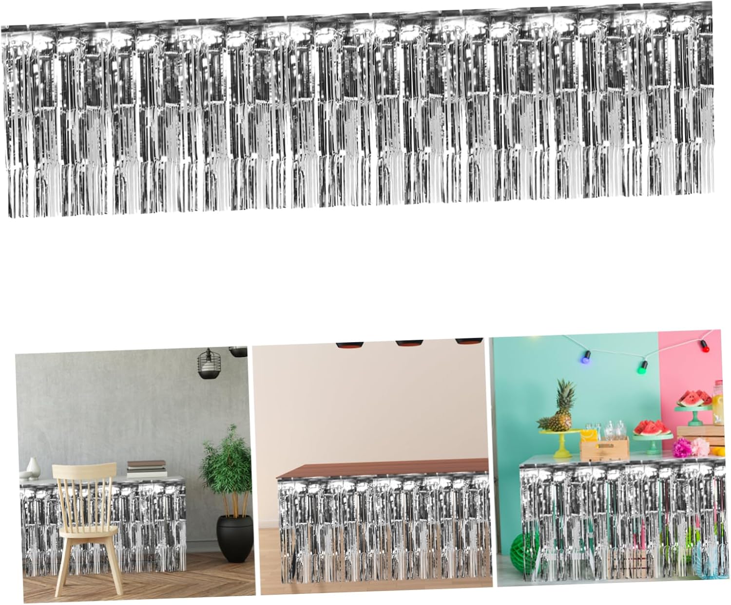 Silver Foil Fringe Table Skirt PVC Disposable Decoration Halloween Season