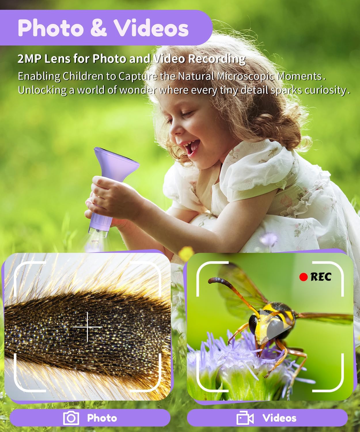 USCAMEL Digital Microscope for Kids 5-7: 1000x Kids Handheld Microscope with Screen 2" inch Pocket miniscope with Slides Kit - for Children Toddler Student Nature Explorers Educational Toy, Purple image 5