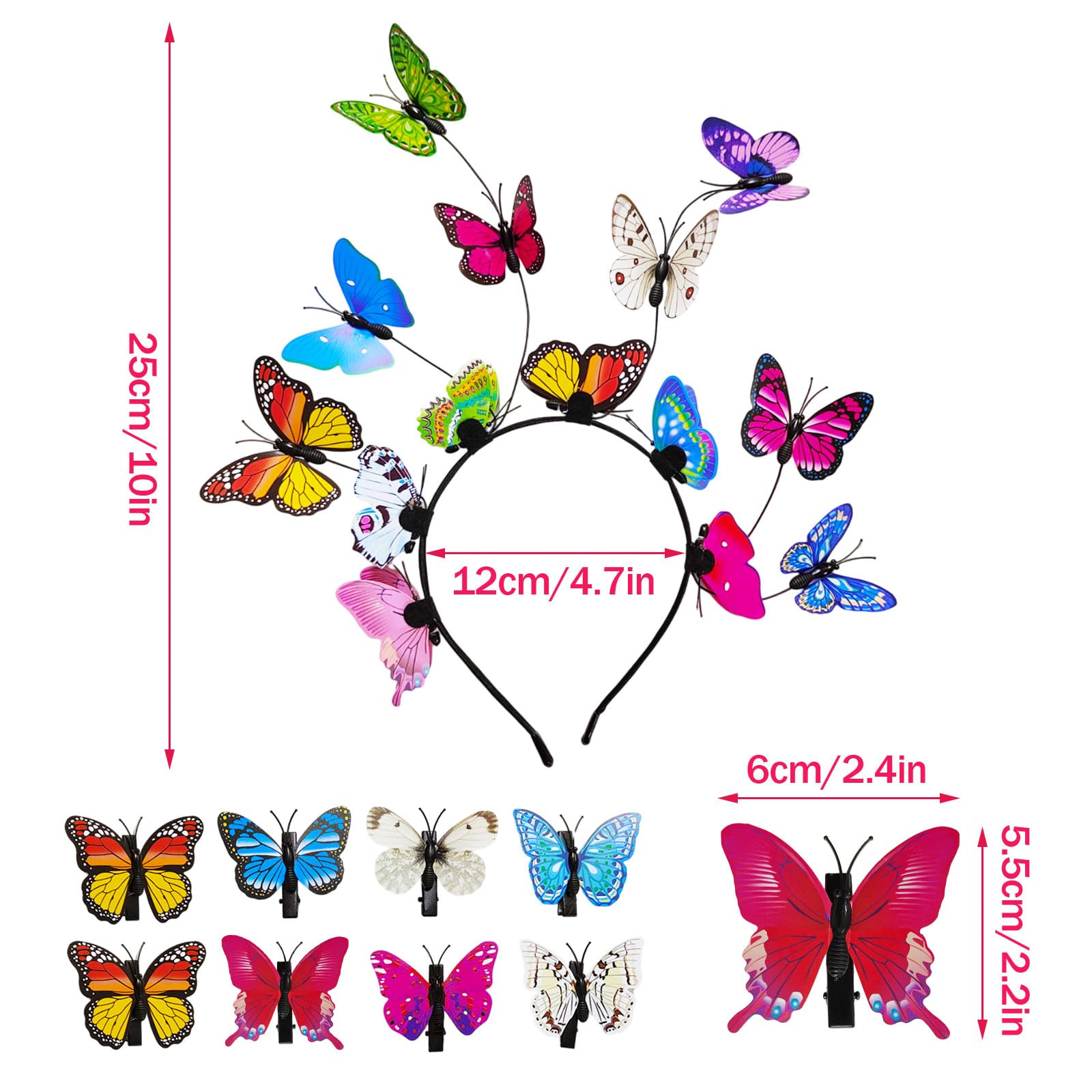 EUPSIIU Butterfly Headband and 8 Pack Butterfly Hair Clips - Image 2