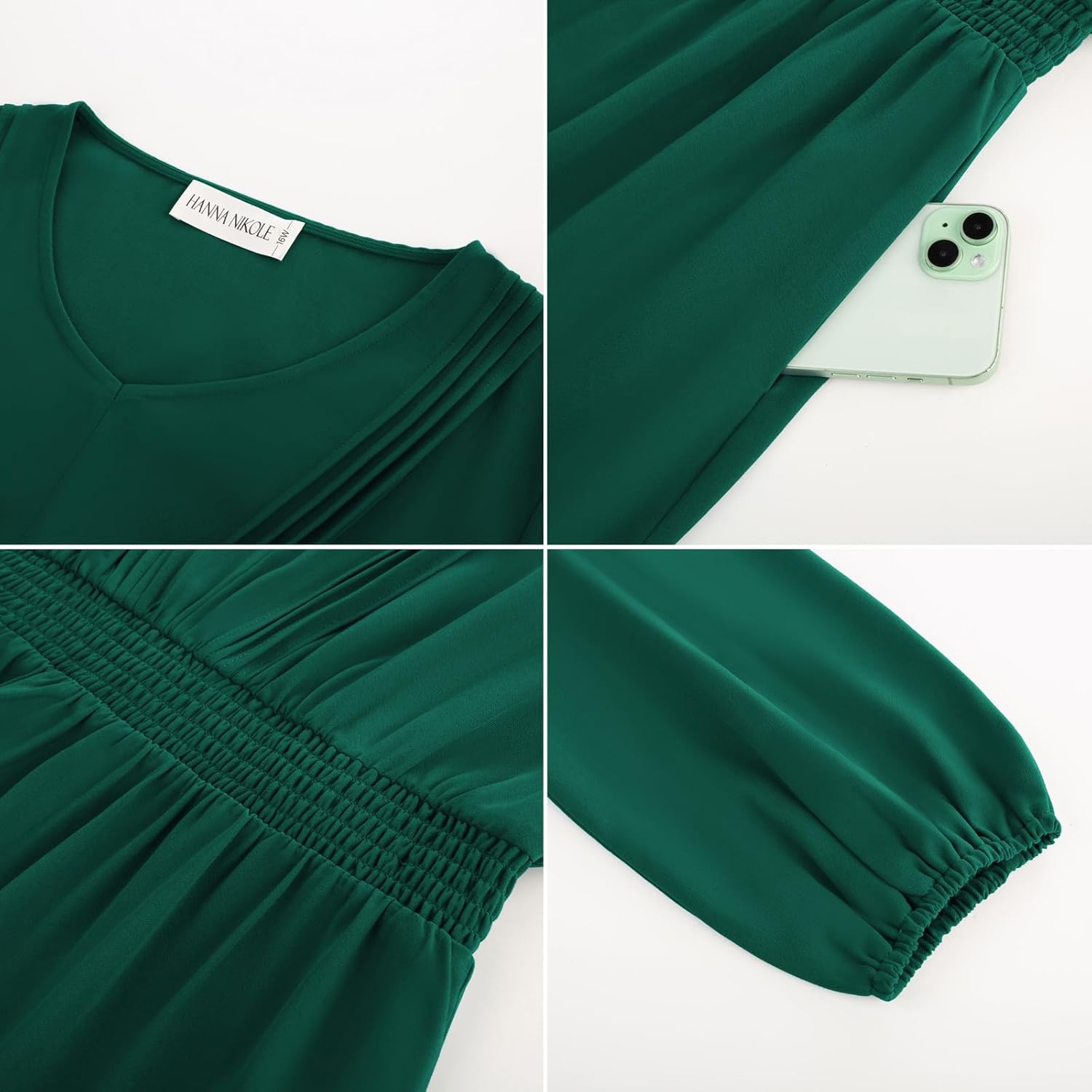 Hanna Nikole Women Plus Size Long Sleeve Casual Dress 2026 Spring V Neck Pleated Flowy Tiered Maxi Dresses with Pockets - Image 8