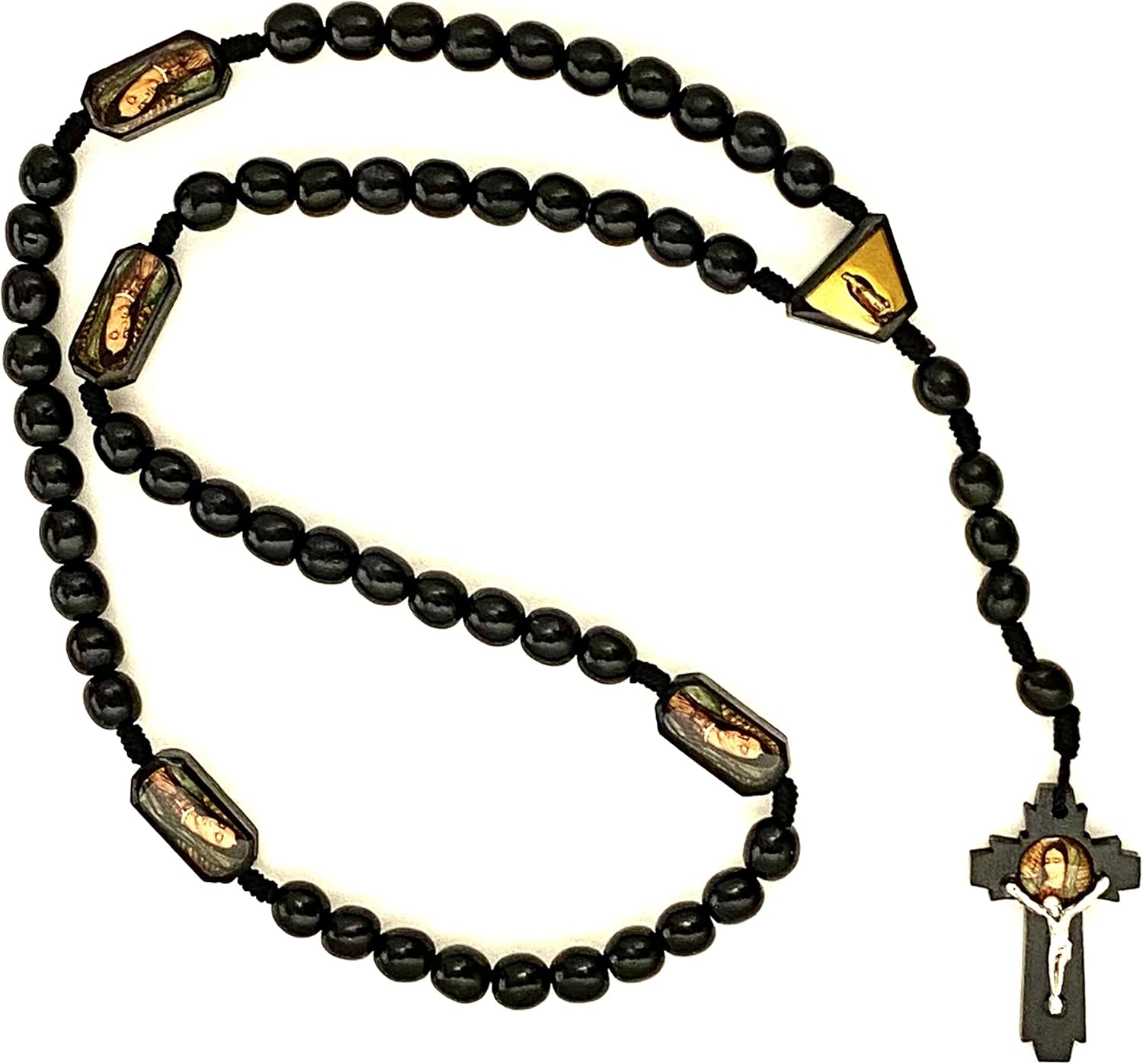 Gigi's Classy Kids Nuestra Señora de Guadalupe Rosario de Madera Negra Perlas de Madera Collar Hecho a Mano Rosario Madera Negro Virgen Guadalupe