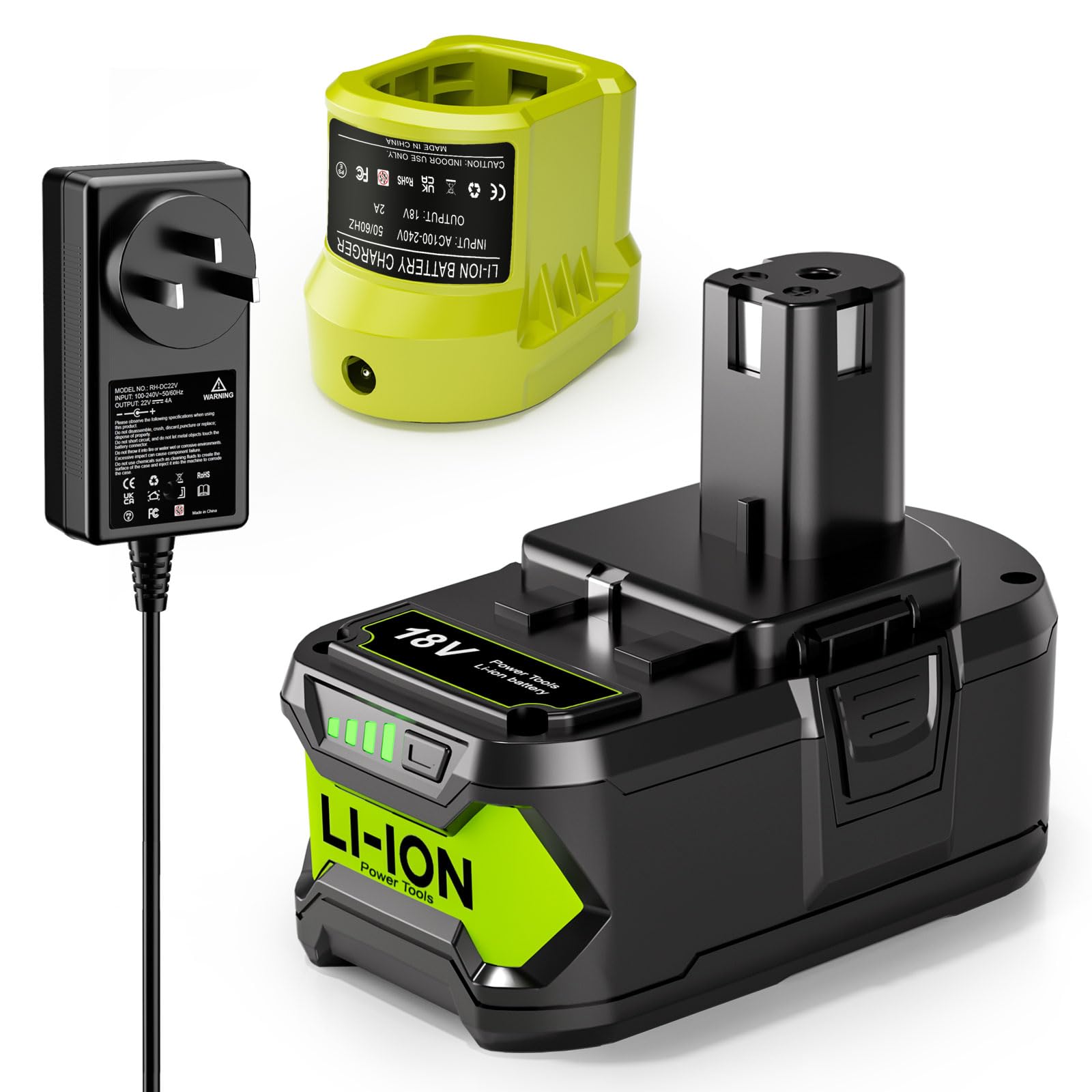 18V 5000mAh Li-ion Replacement for Ryobi P108＋ Charger Compatible with Ryobi One+ Battery RB18L50 RB18L25 RB18L40 RB18L20 RB18L15 RB18L13P P102 P103 P104 P105 P106 P107 P108 P109