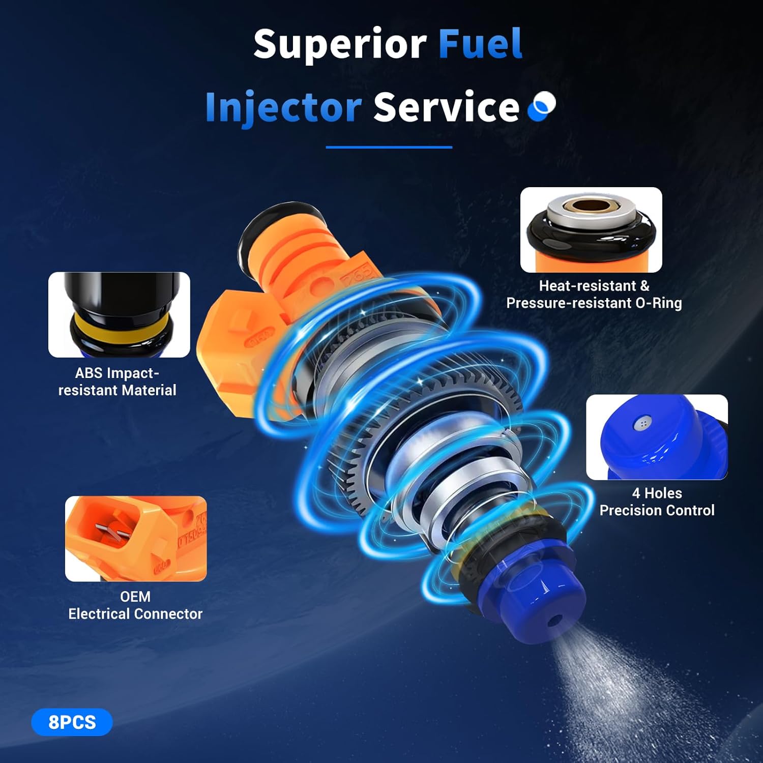 8 PCS Fuel Injectors Fit Ford Bronco Crown Victoria E-150 E-250 E-350 Econoline Club Wagon Super Duty Excursion Expedition Mustang Thunderbird, #OE Replaces 0280150943, FJ713, 0280150939, 0280150909