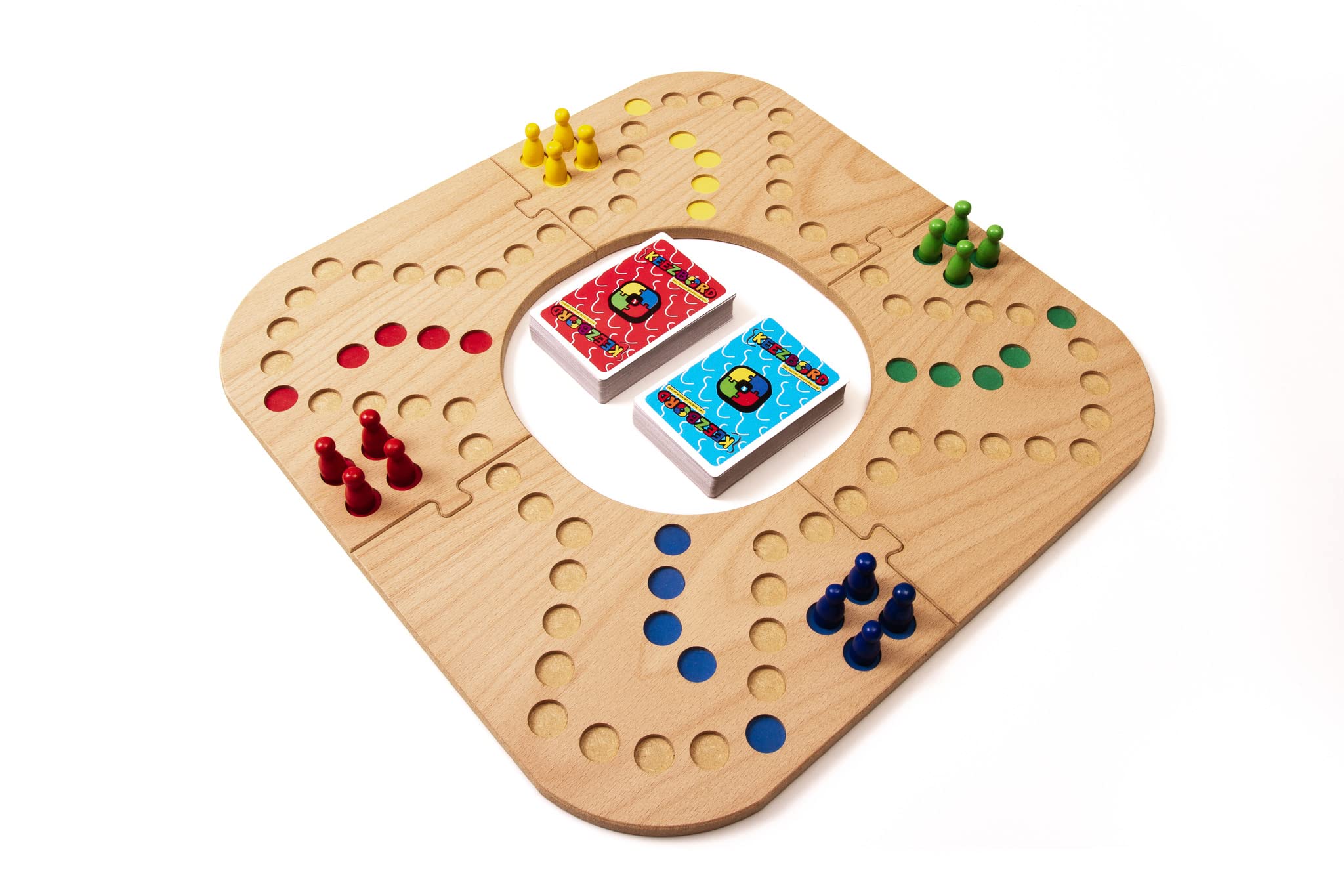 Keezbord Brettspiel aus Holz für 4 bis 6 Spieler - Keez Spiel - Tock Spiel - Keezen