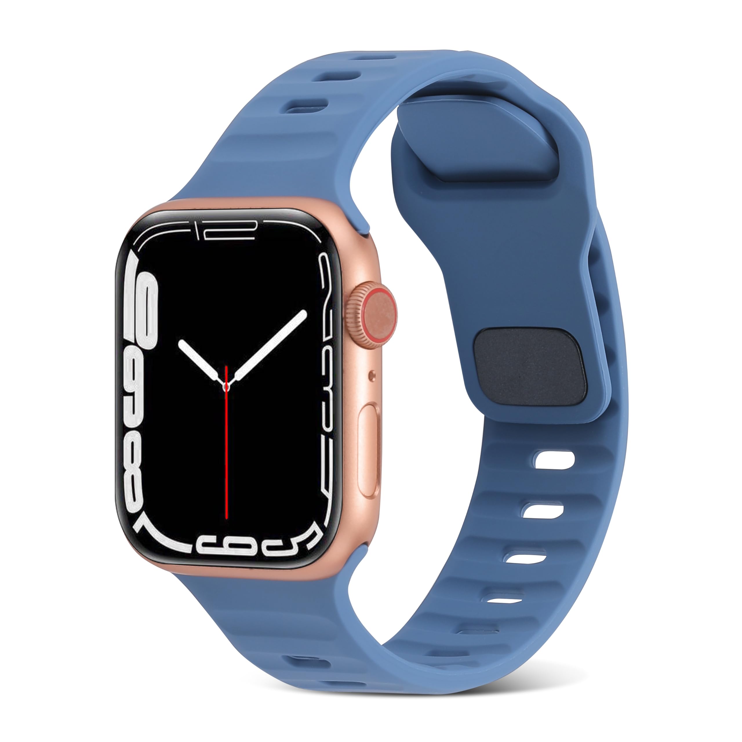 YOUULAR Square Buckle Horizontal Stripe Silicone Strap for Apple Watch Bands 42/44/45/49MM, Quick Release Replacement Wristband Band Watch Accessory for Apple Watch Series 7/1/2/3/4/5, Light Blue