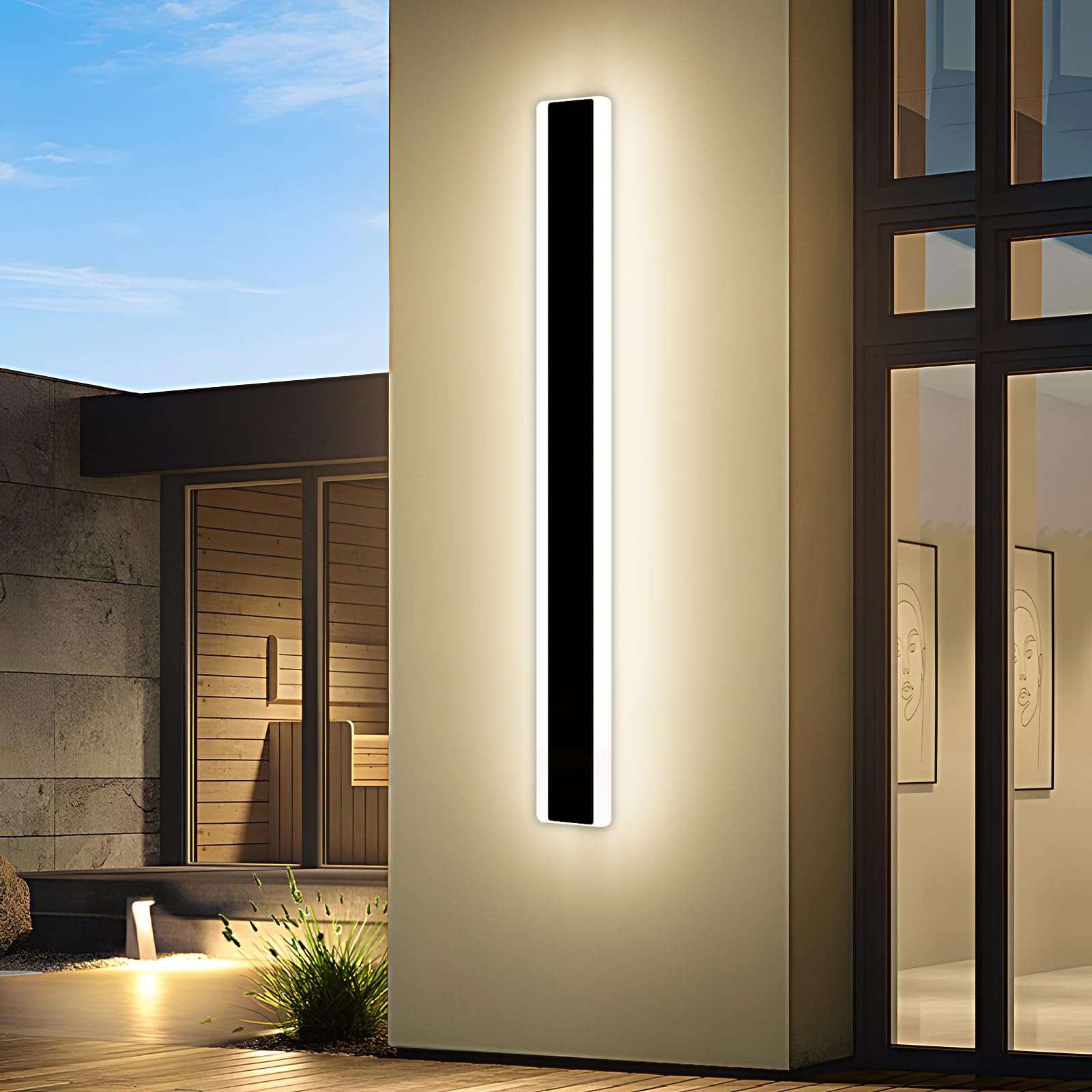 Outdoor Modern Wall Light 60CM, 18W 1100LM Long Strip Wall Sconce with 3000K Warm White Light, IP65 Rainproof Outside Porch Wall Fixture for Garden Patio Garage — view 46