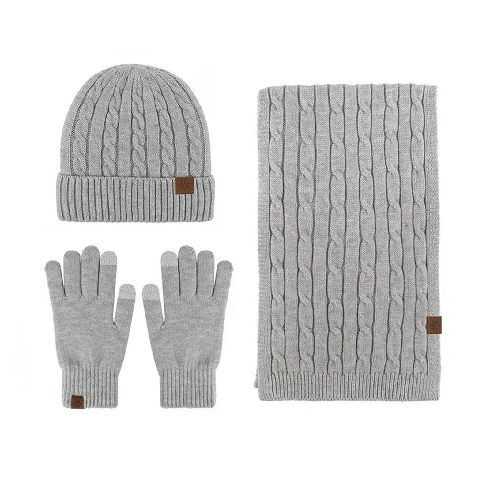 Schal Mütze Handschuh Set 3Pcs Thermisch Warm Gestrickte Beanie Cap Schal Wärmerer Touchscreen -Handschuh Outdoor -Sportarten