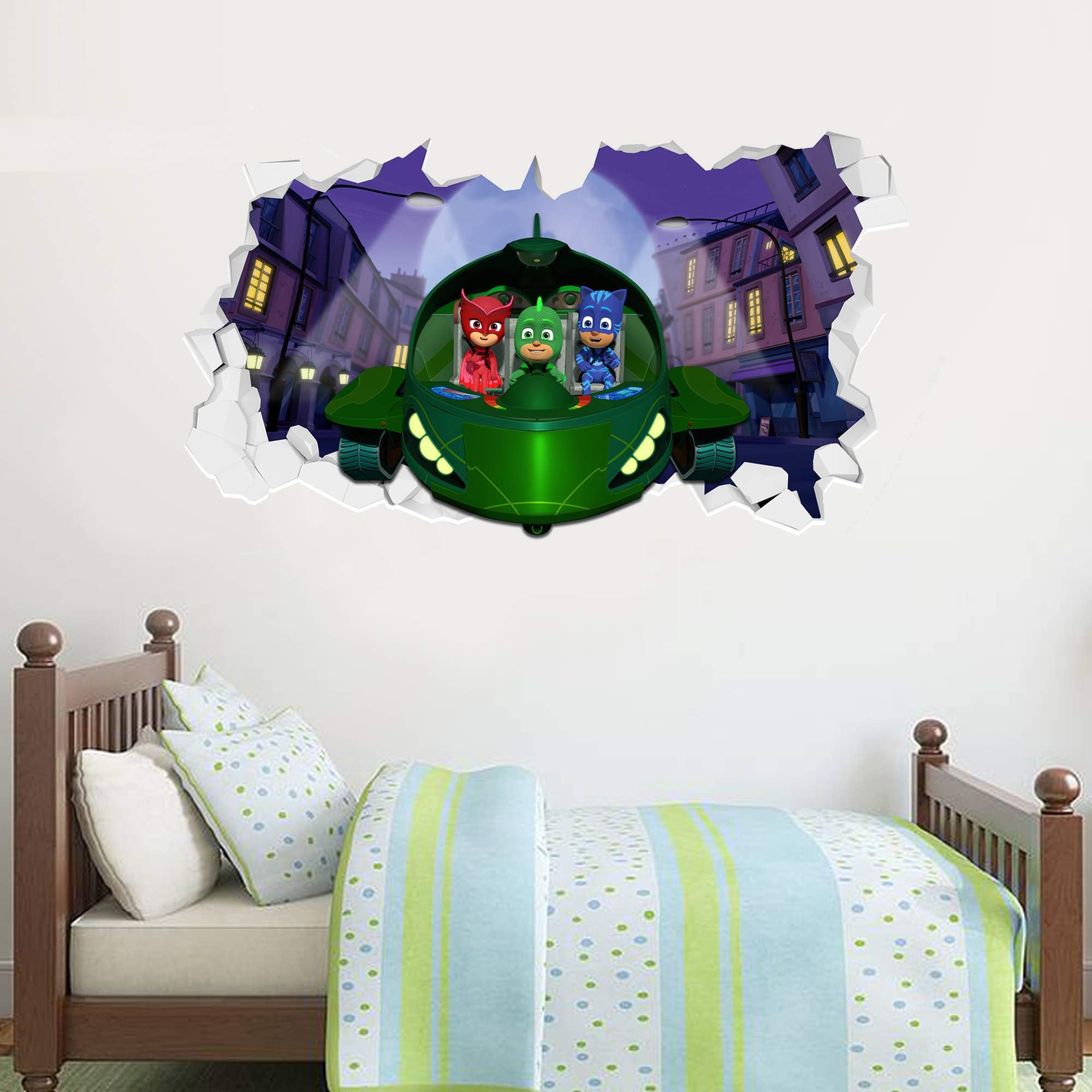 PJ Masks Gekko Mobile Broken Wall Sticker Owlette Cat Boy Gekko Decal Art Kids (60cm Width x 30cm Height)