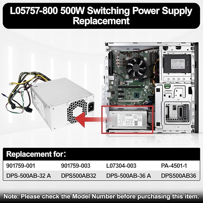 Fuente de poder 500W compatible HP EliteDesk G4 G3 G5 DPS-500AB-32 miniatura 4