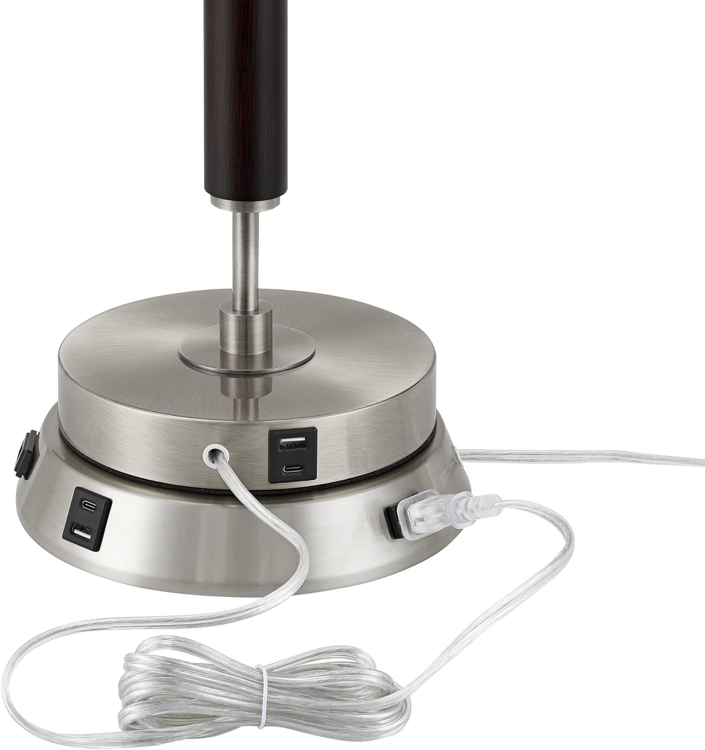 Modern Workstation Table Lamp Base with USB Charging Ports A+C and AC Power Outlet Universal Brushed Nickel Touch On Off Sensor for Living Room Bedroom Bedside Nightstand Office - 360 Lighting