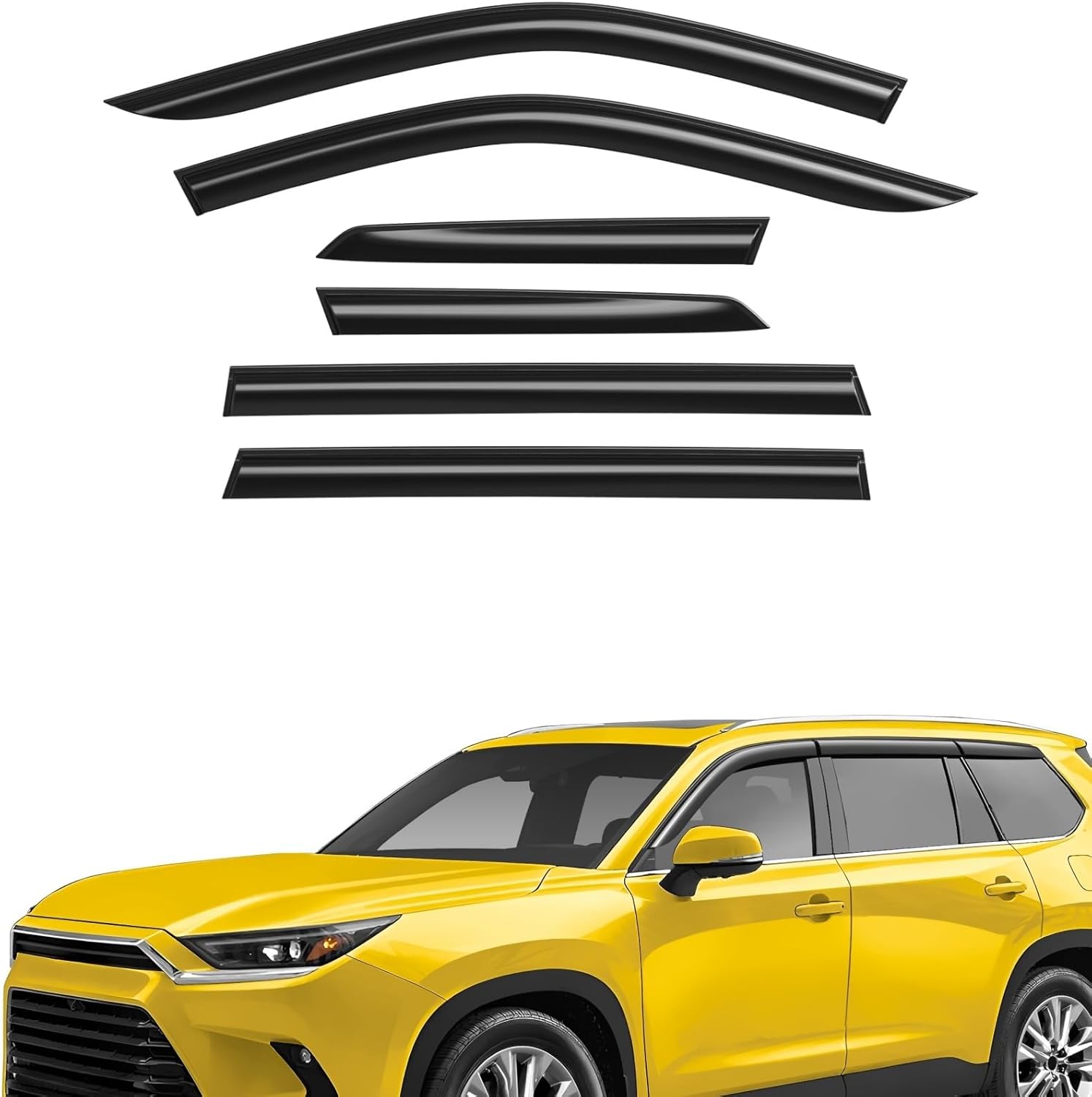 Extra Durable Window Deflectors Tape-On Window Visors Rain Guards Fit for Toyota Grand Highlander 2024-2026, Sun Visors, Wind Vent for Shades, Exterior Car Accessories - 6pcs. AG0752