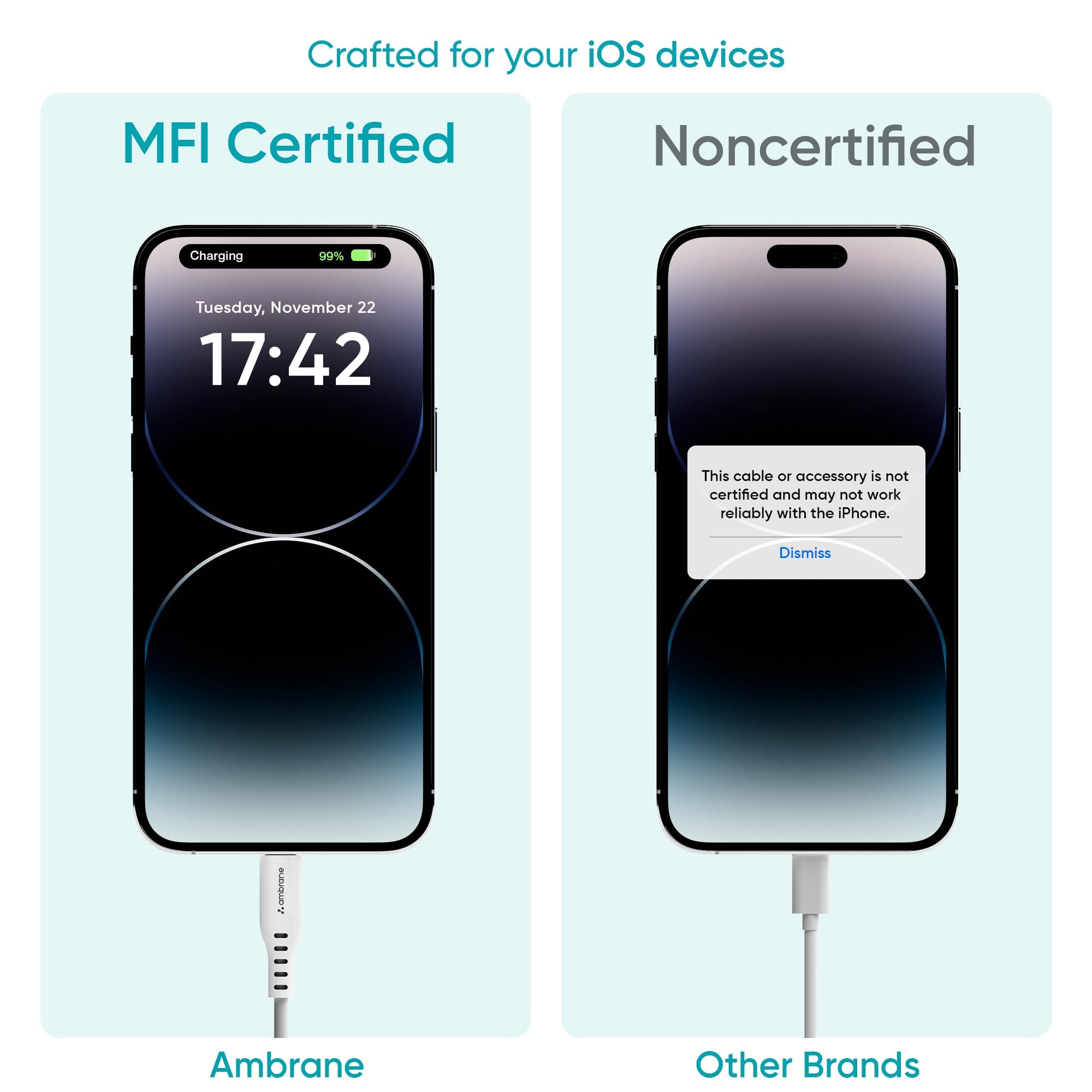 Ambrane Mfi Certified Type C To Lightning Cable, 27W Fast Charging For Iphone 14/13/12/11/X/8/7/6, Ipad & Airpods, 480Mbps Data Sync, Durable Braided Design, Car/Travel-Friendly, 3.9Ft (1.2M), White image_1