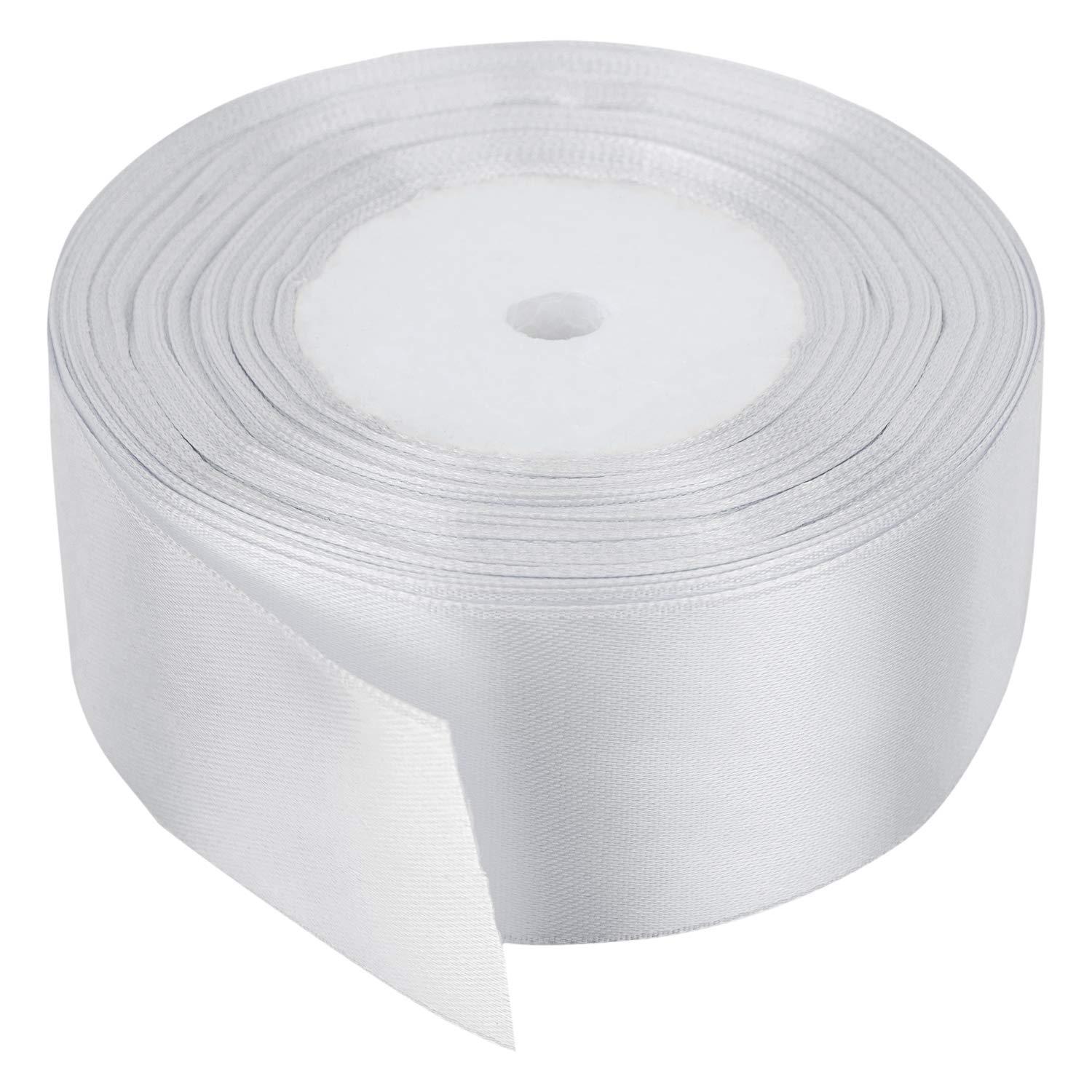 Trimming Shop White Ribbon Roll - 50mm x 25 Metres - Double Sided Satin Brightly Coloured - 100% Polyester - for Gift Wrapping, Decorating, Arts and Craft - Machine Washable