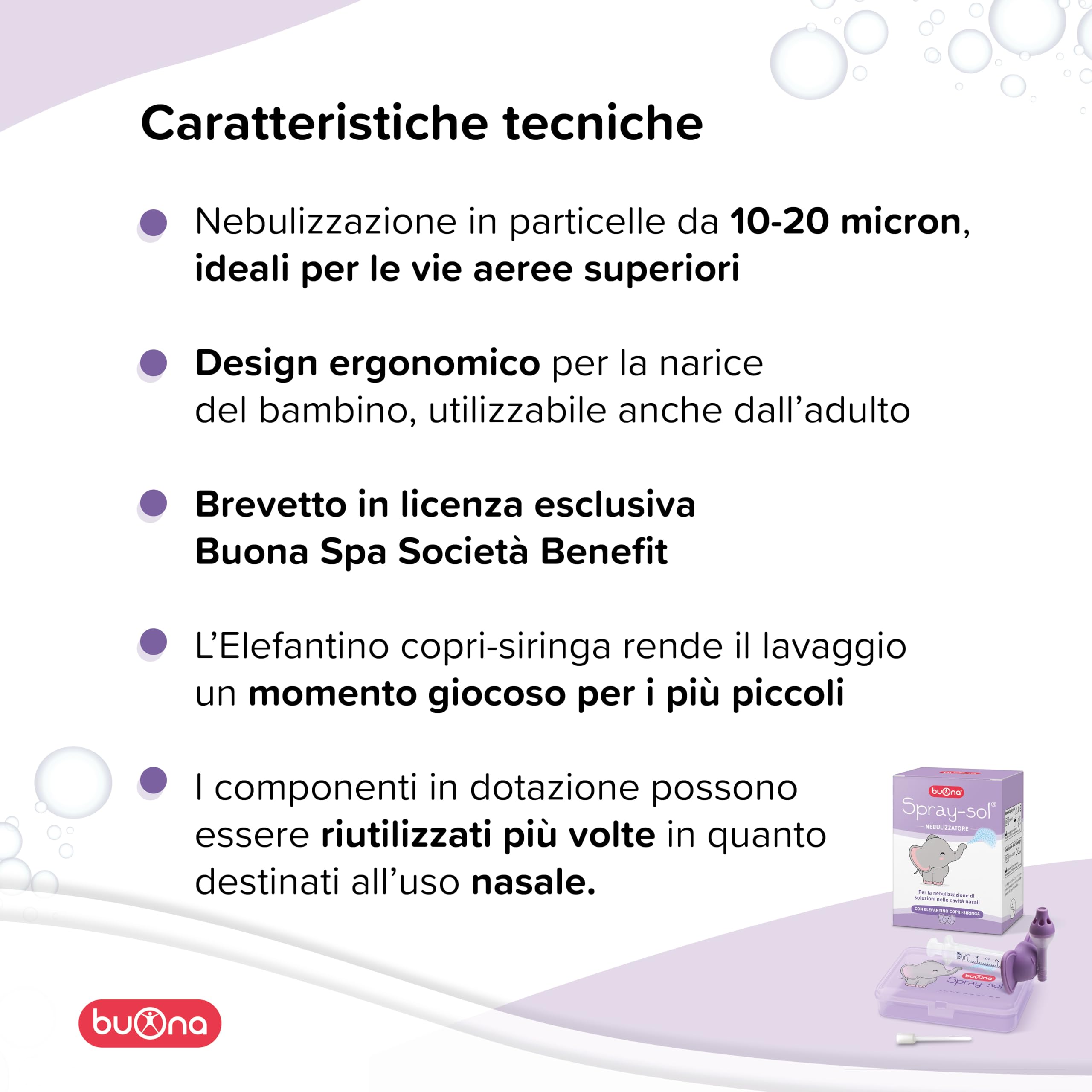 Buona Spray Sol Dispositivo Medico per Lavaggi Nasali Bambini e Adulti Nebulizzatore per Lavaggi Neonato, a Partire dai 3 Mesi di Età, per Vie Respiratorie, Lavaggio Nasale Bambini