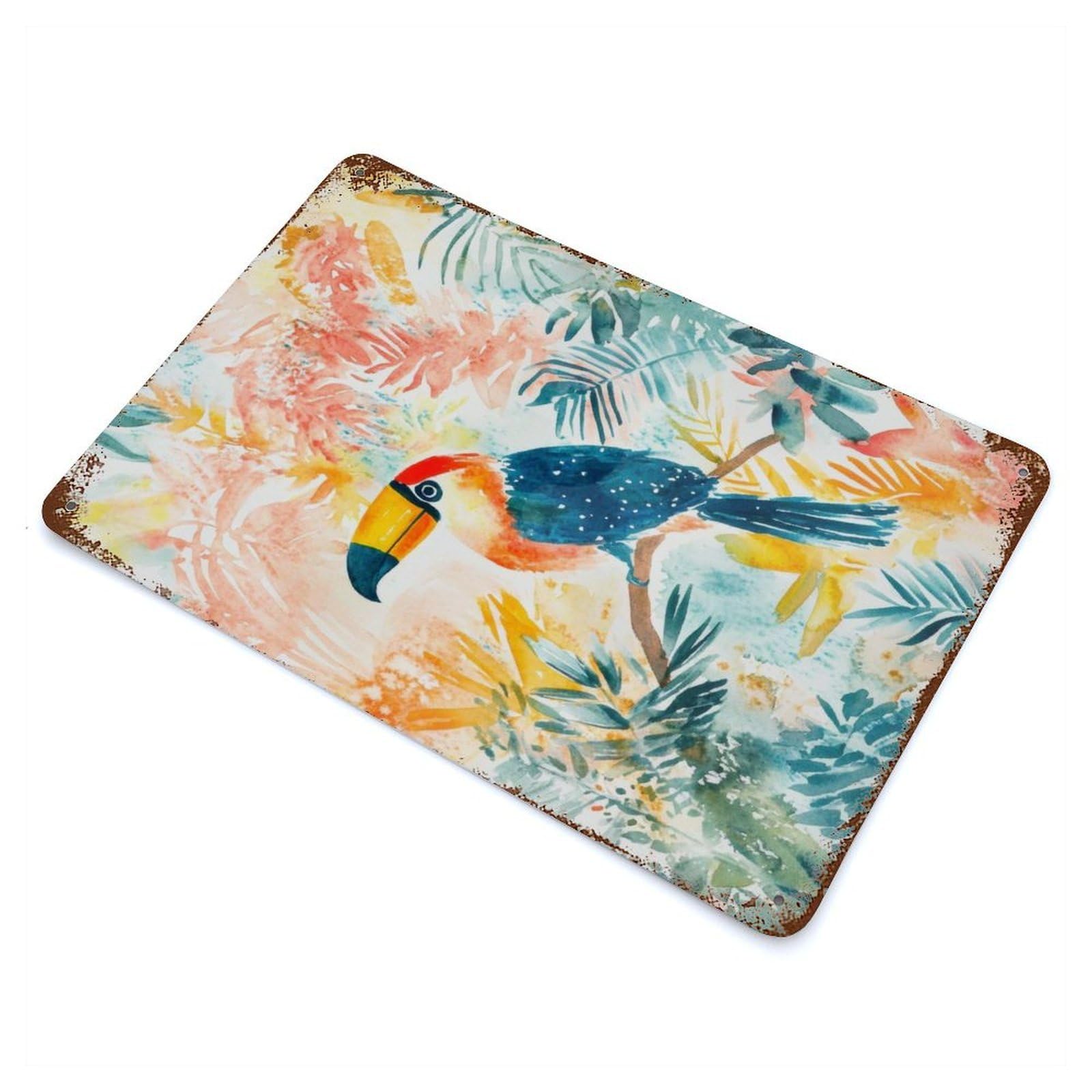 Toucan in Tropical Paradise Distressed Metal Wall Sign 11.8"x7.9", Ideal for Garage, Bar And Workshop Decor