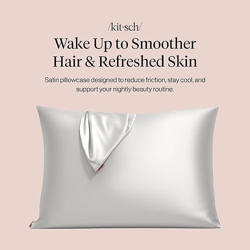 Vista 53 de Kitsch Funda de almohada de satén con cremallera para cabello y piel, tamaño Queen, más suave que la seda, paquete de 2 fundas de almohada 02.