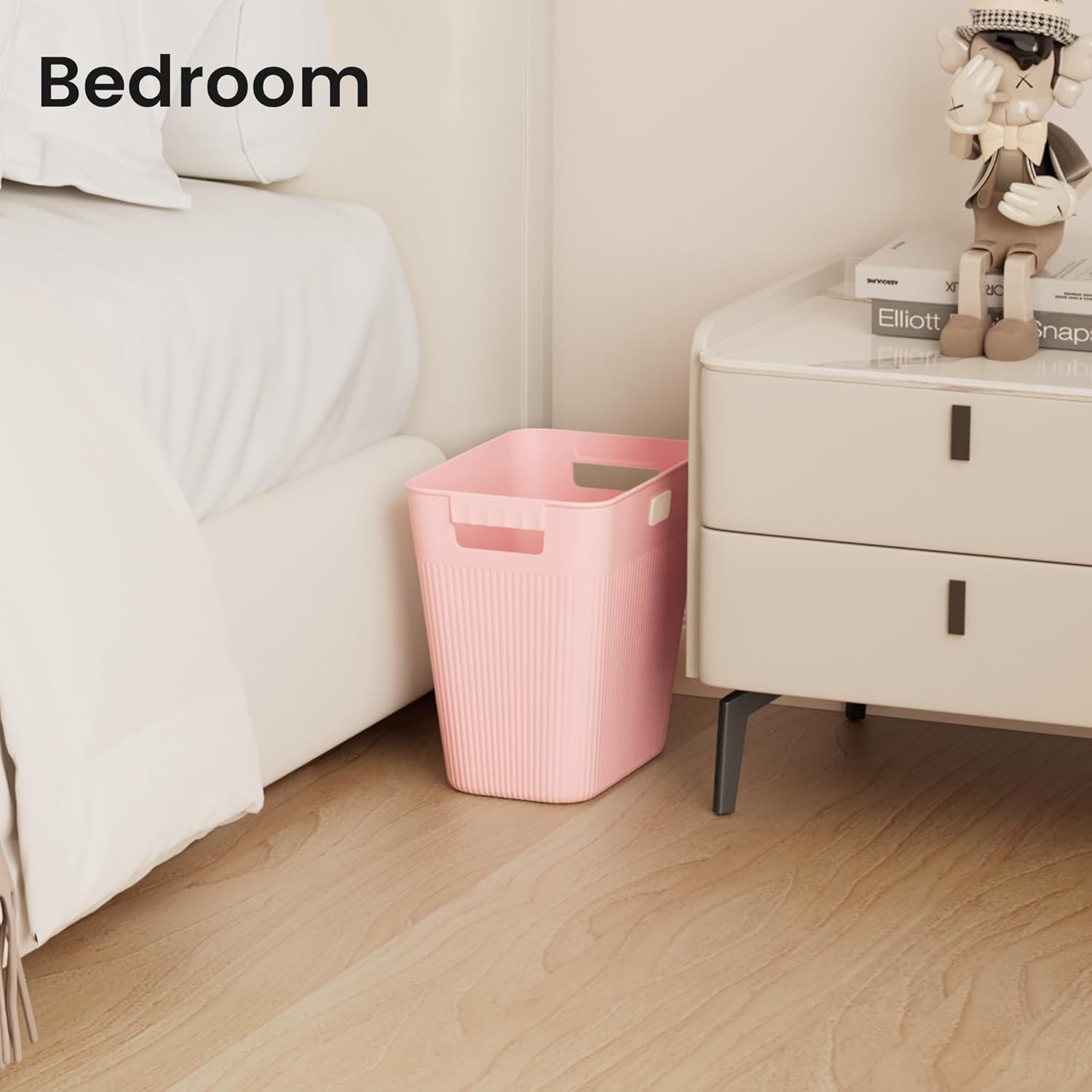 JOYMOOP Slim Trash Can 3-Pack, 2.9 Gallon Plastic Wastebasket for Bathroom, Bedroom, Office, Kitchen with 4 Rolls Bags, White
