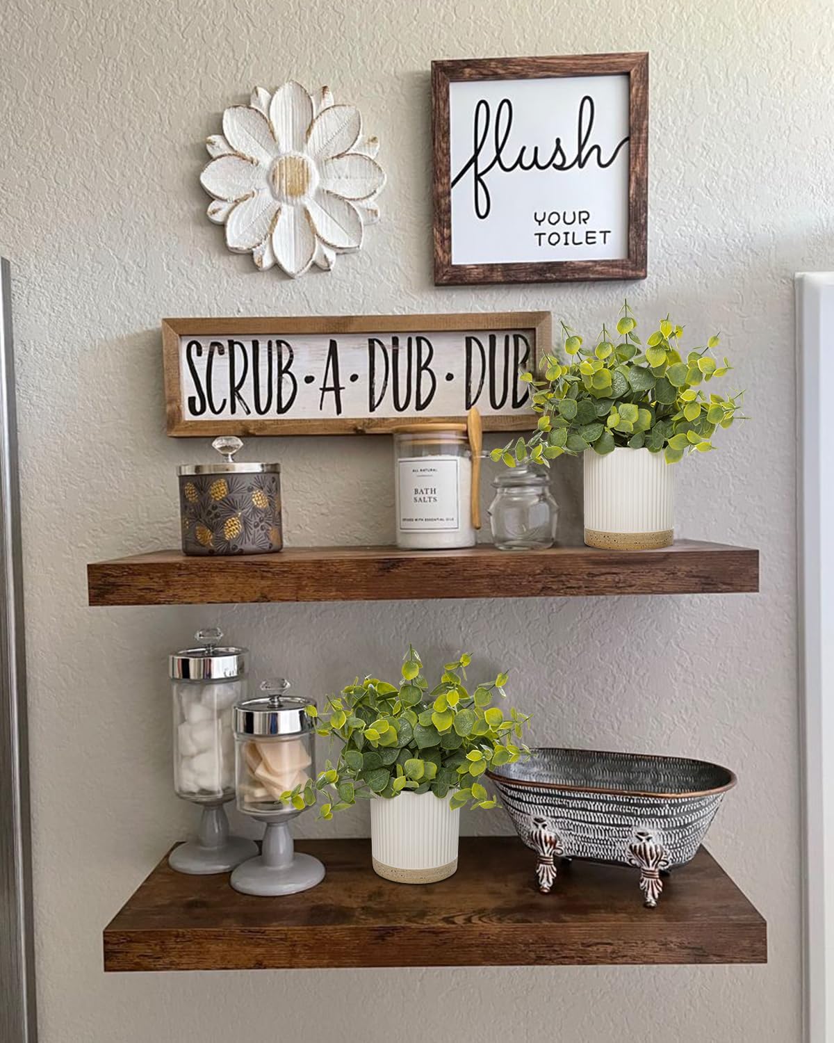 Small Fake Eucalyptus Potted Plants 9.5" Indoor Fake Plants Small Artificial Eucalyptus with Ceramic Pot-Realistic Greenery for Shelf Office Desk Home Bathroom Table Decor - Image 5