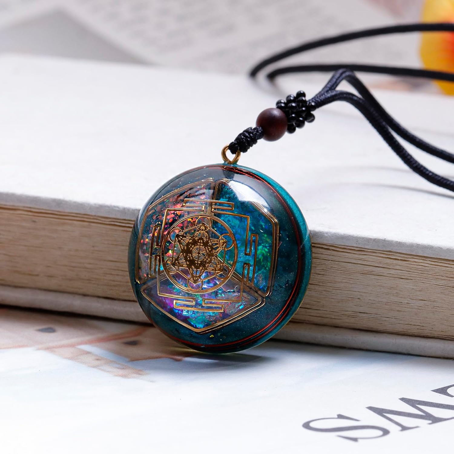 Da Piao Liang Sacred Geometry Orgone Pendant Necklace with Metatron's Cube & Mandala Design - SBB Copper Wire Energy Amulet, Black Adjustable 26-Inch Cord Chain for Spiritual Healing - Image 6