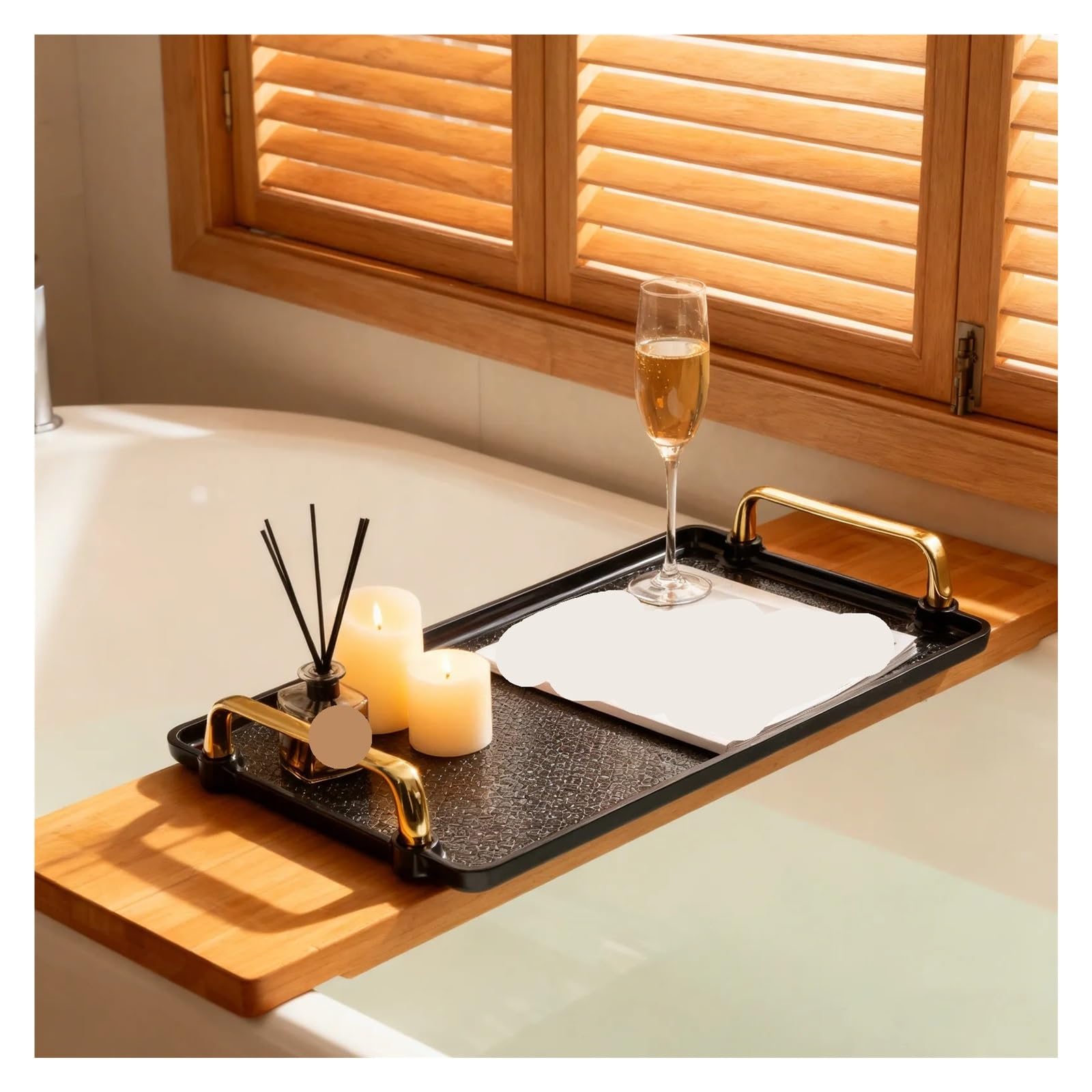 Bandeja for bañera Organizador de Estante baño Multiusos Rectangular Negro