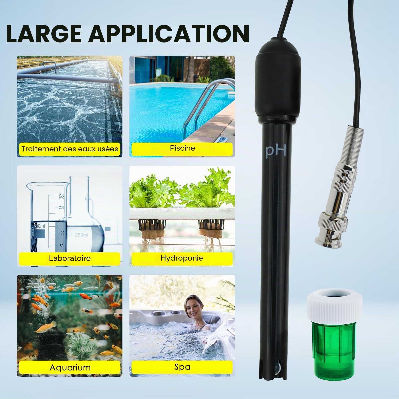 0-14 pH 300cm 3000mm 118in Remplacement BNC Électrode Sonde Connecteur Câble Capteur pour ph Moniteur Contrôleur Testeur Mètre Kit Ensemble Aquarium Hydroponique Plante Piscine Spa