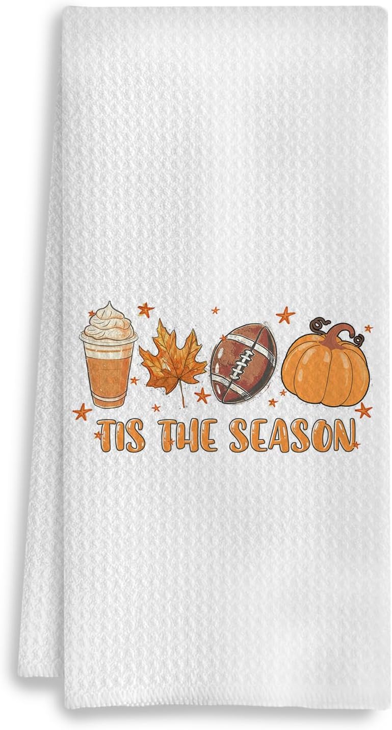 Tis The Season Kitchen Towels, Farmhouse Fall Decor Dish Towels, Seasonal Hand Towel for Bathroom and Kitchen - 16x24 Inches