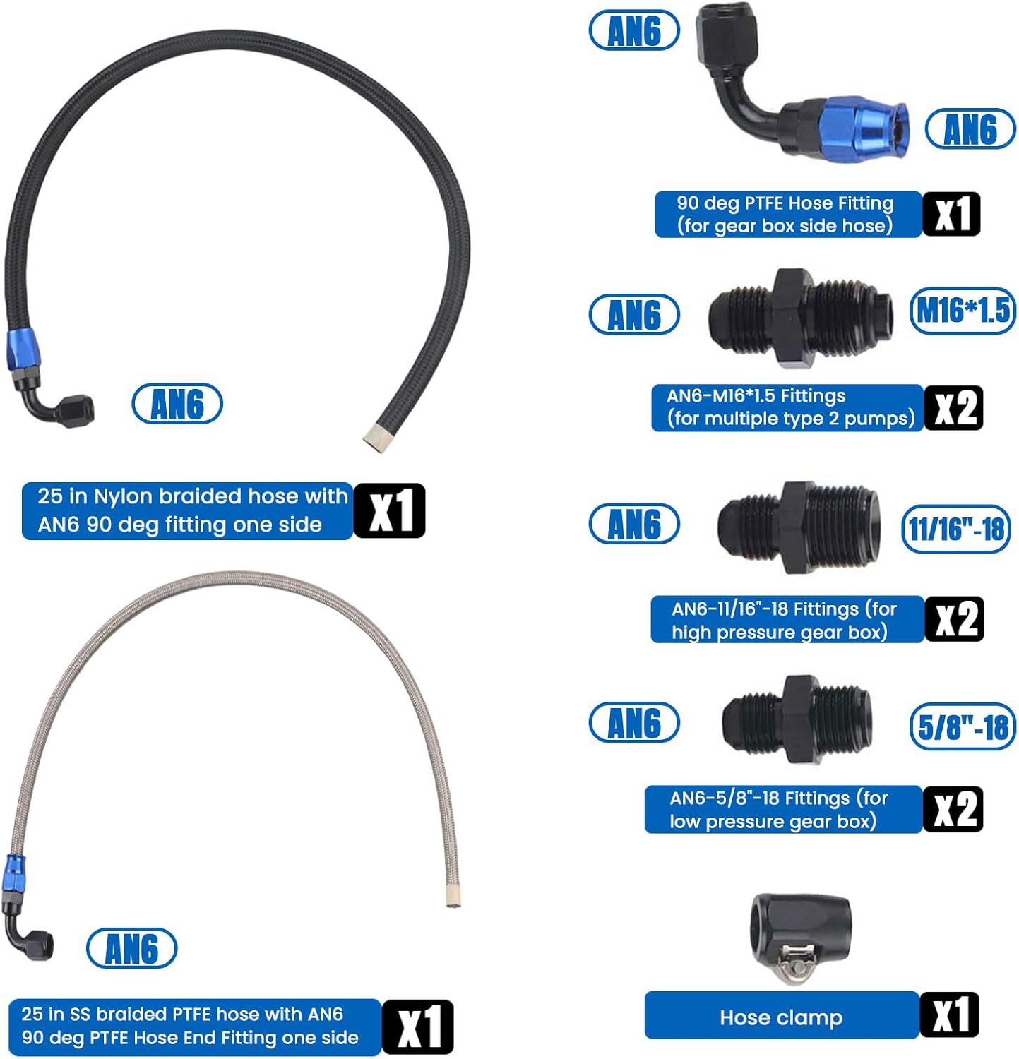 6AN power steering hose kit 25inch for CHEVY C10 to GM Type II Power Steering Pumps, For GM 1950-2000 LS Swap Replace