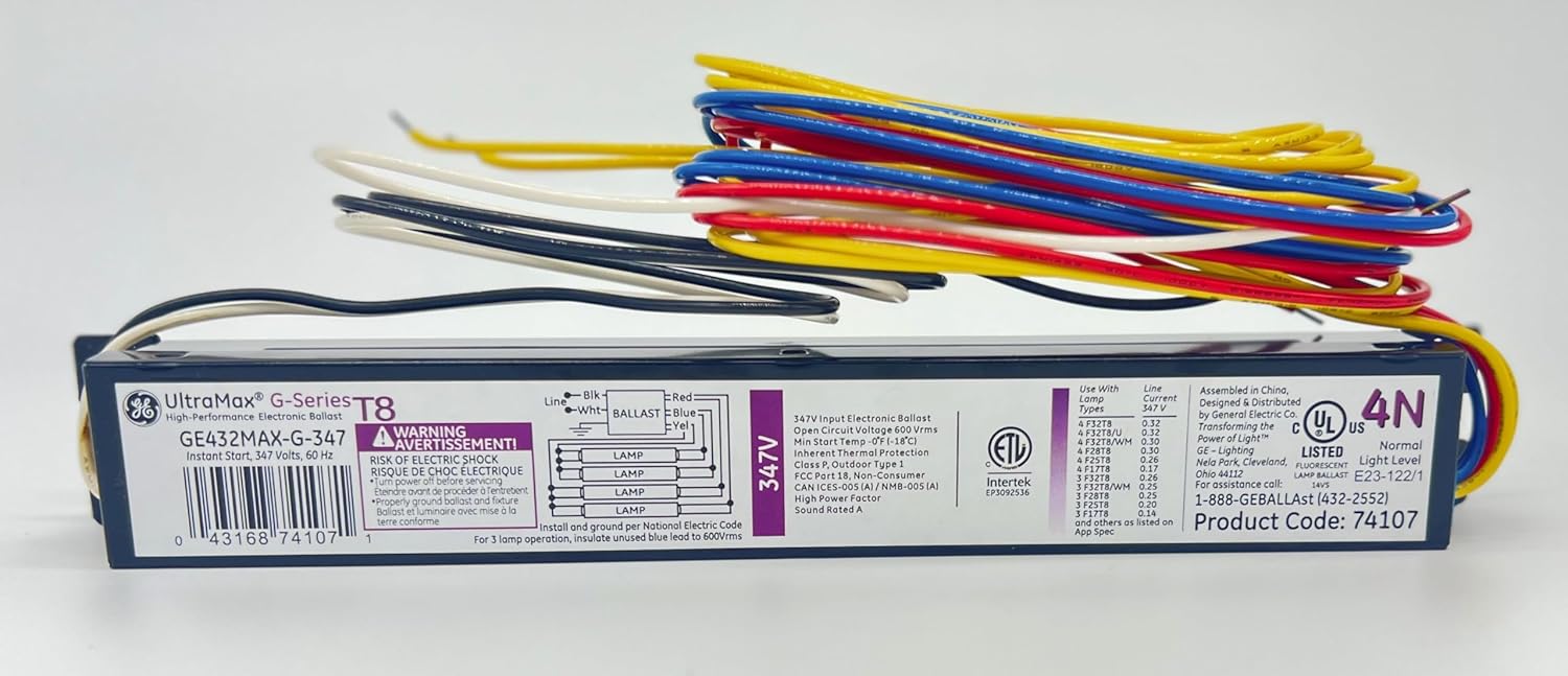 GE Lighting 74107 GE432-N-347 347-Volt ProLine Electronic Fluorescent T8 Standard Instant Start Ballast 4 or 3 F32T8 Lamps