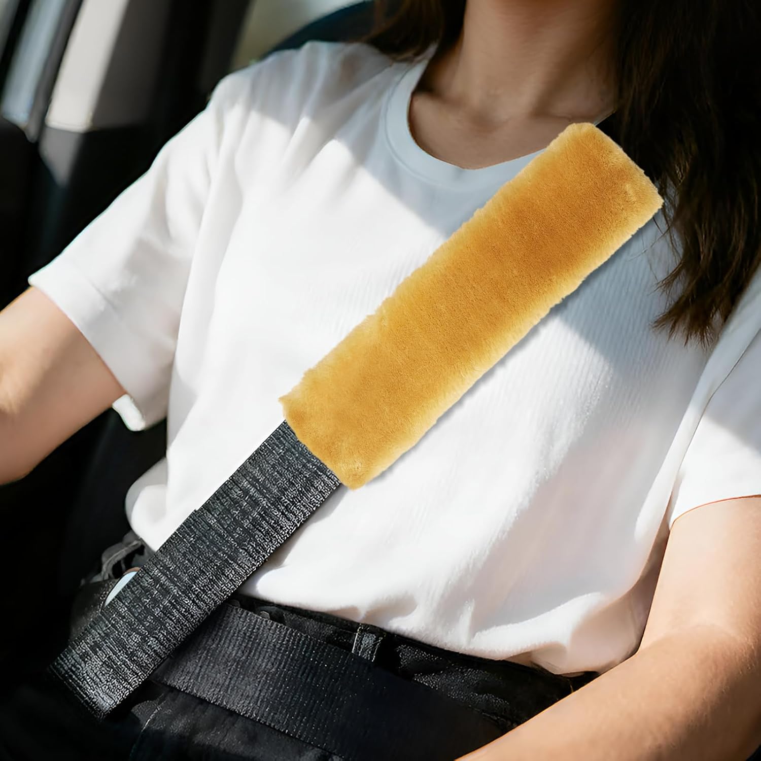 PATIKIL Car Seat Belt Cover Pad, (Camel) (2 Pcs), Soft Fluffy Seatbelt Cushion Shoulder Strap Covers, Suit for - Bag/Auto/Car Accessories