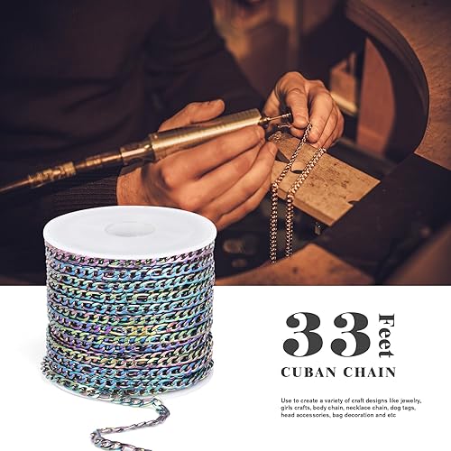 Miniatura 10 de 33 pies Cadena Figaro de acero inoxidable, 0.138 in de ancho 304 cadenas de eslabones de acero inoxidable rollo a granel para fabricación de joyas,