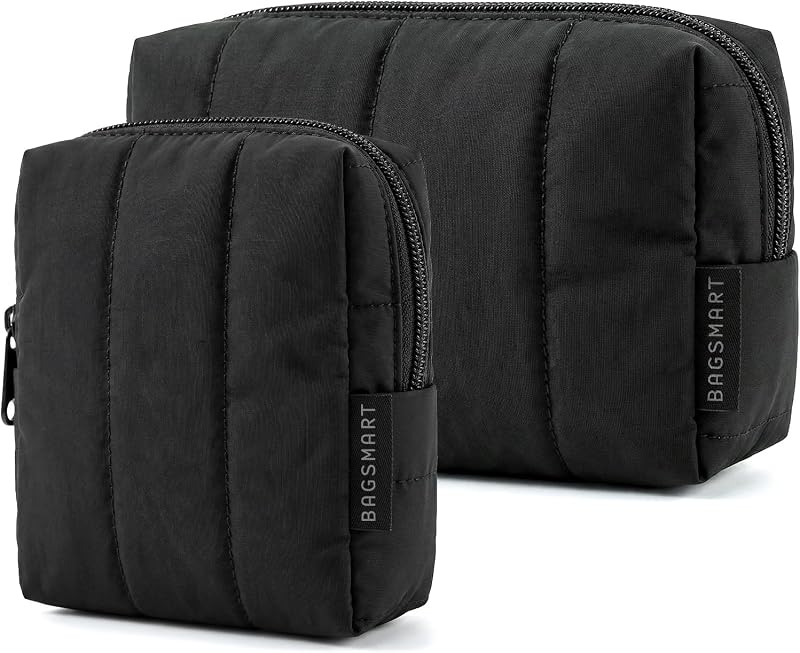 Necessaire de maquiagem BAGSMART acolchoada, conjunto com 2, grande e pequena, preta
