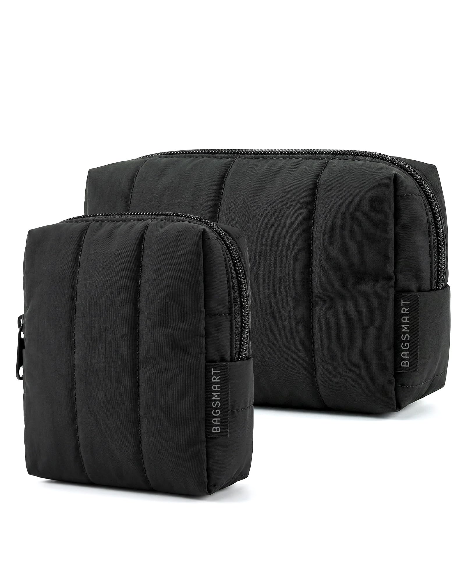 BAGSMART Makeup Bag Duo Set, Puffy Padded Travel Cosmetic Organizer with Slip-in Pockets, Large Toiletry Bag & Small Purse Pouch, Travel Essentials for Women, Baby Pink — view 8