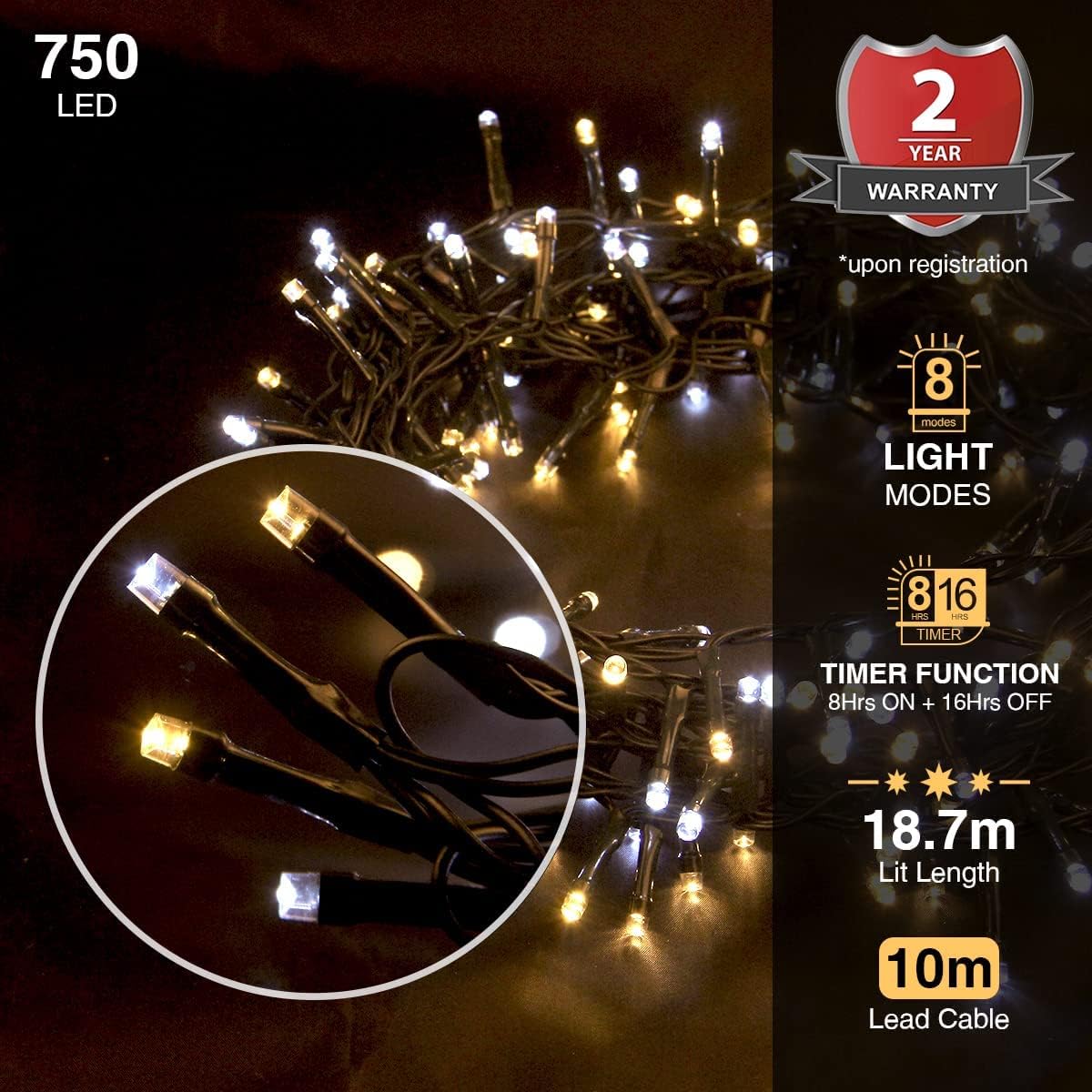 ANSIO® Christmas Tree Lights 750 LED 18.7m/61ft - Image 3
