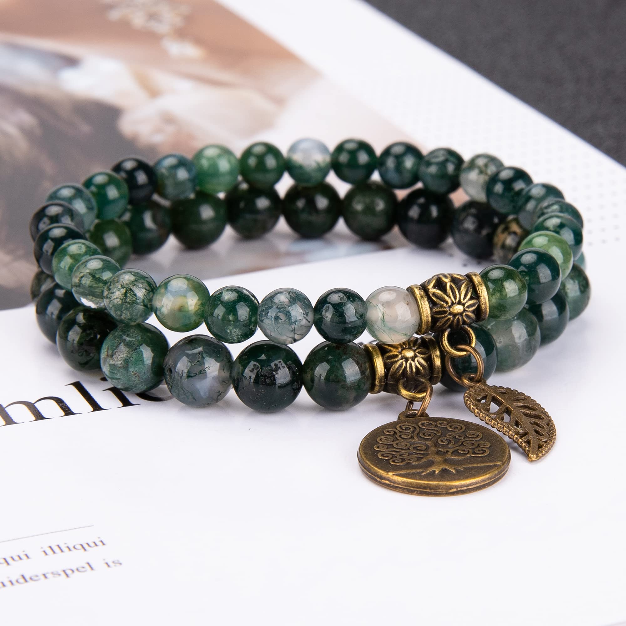 Farfume Braccialetti Chakra da donna - Bracciale con cristalli di pietre curative per donna Bracciale con pietre preziose naturali - Un set di braccialetti con doppia perla