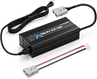 58.4V 10A AC-DC LiFePO4 Lithium Battery Charger for 51.2V 48V Rechargeable Lithium Battery, Built-in 4 Safety Protections & Cooling Fan, with Smart LED Indicator