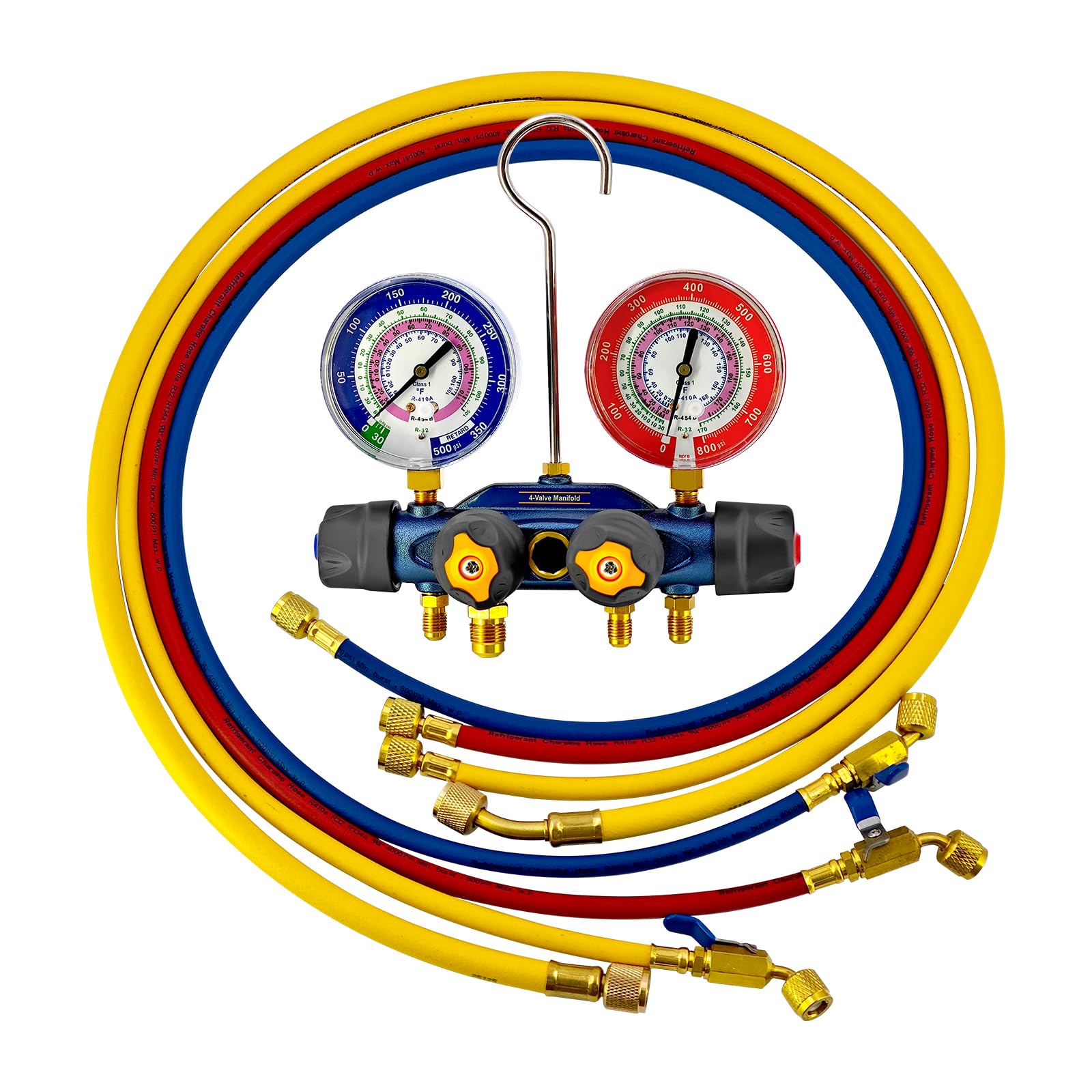 49974 49975 A2L - Manómetro de 4 válvulas con mangueras para R-454B R-32 R