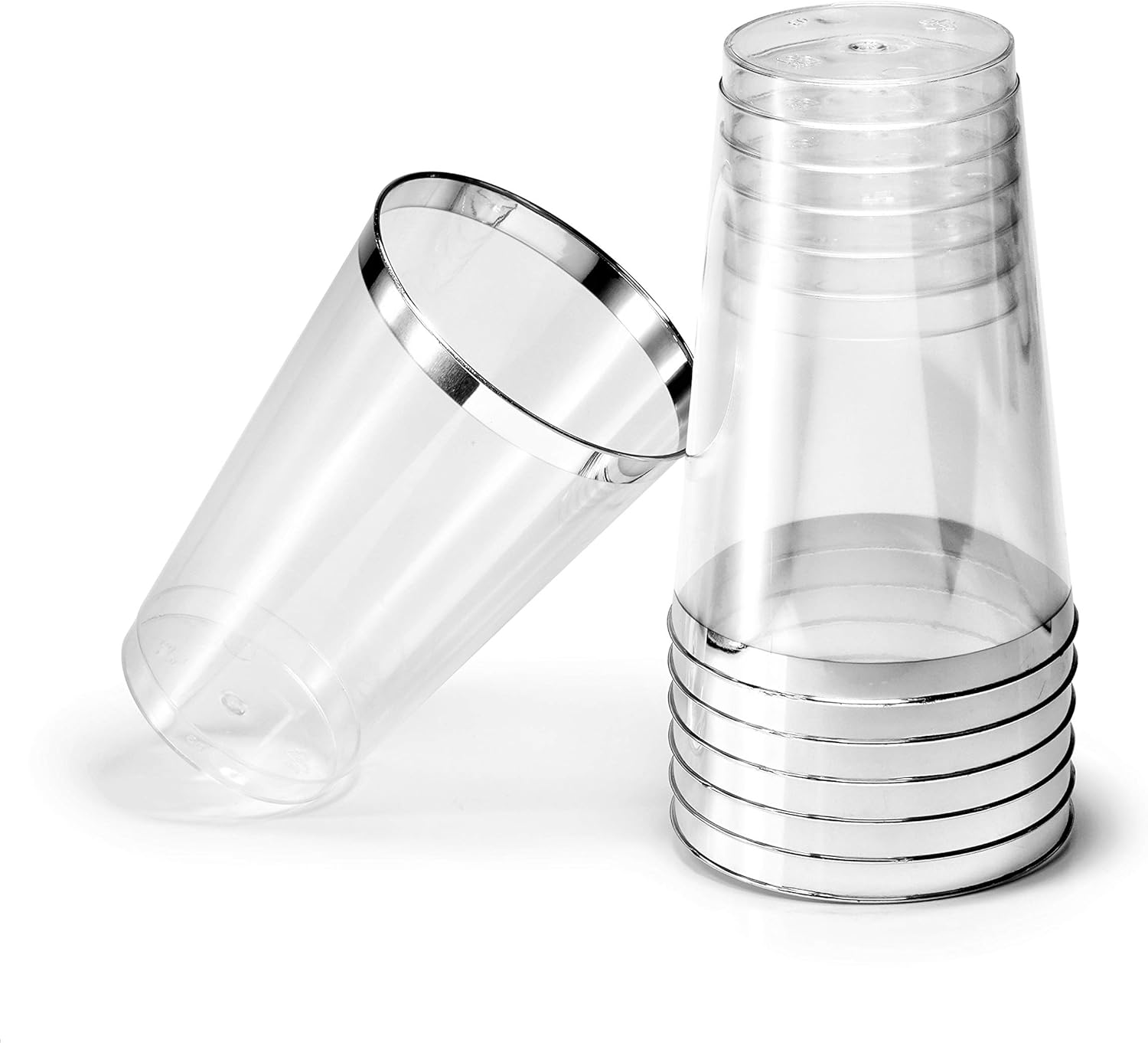 " OCCASIONS " 100 Pieces Wedding Party Disposable Plastic tumblers Cups (14 Oz, Clear & Silver Rimmed Tumbler)