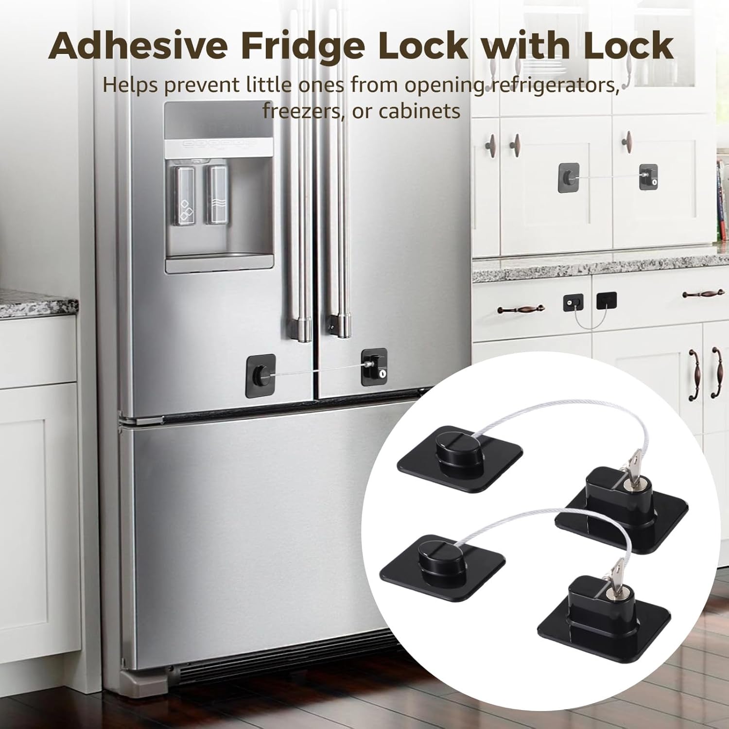 Generic Fridge Lock 12 Pcs Set, Adhesive Refrigerator Locks with Keys, Steel Wire, Freezer, Cabinet, Appliance Security