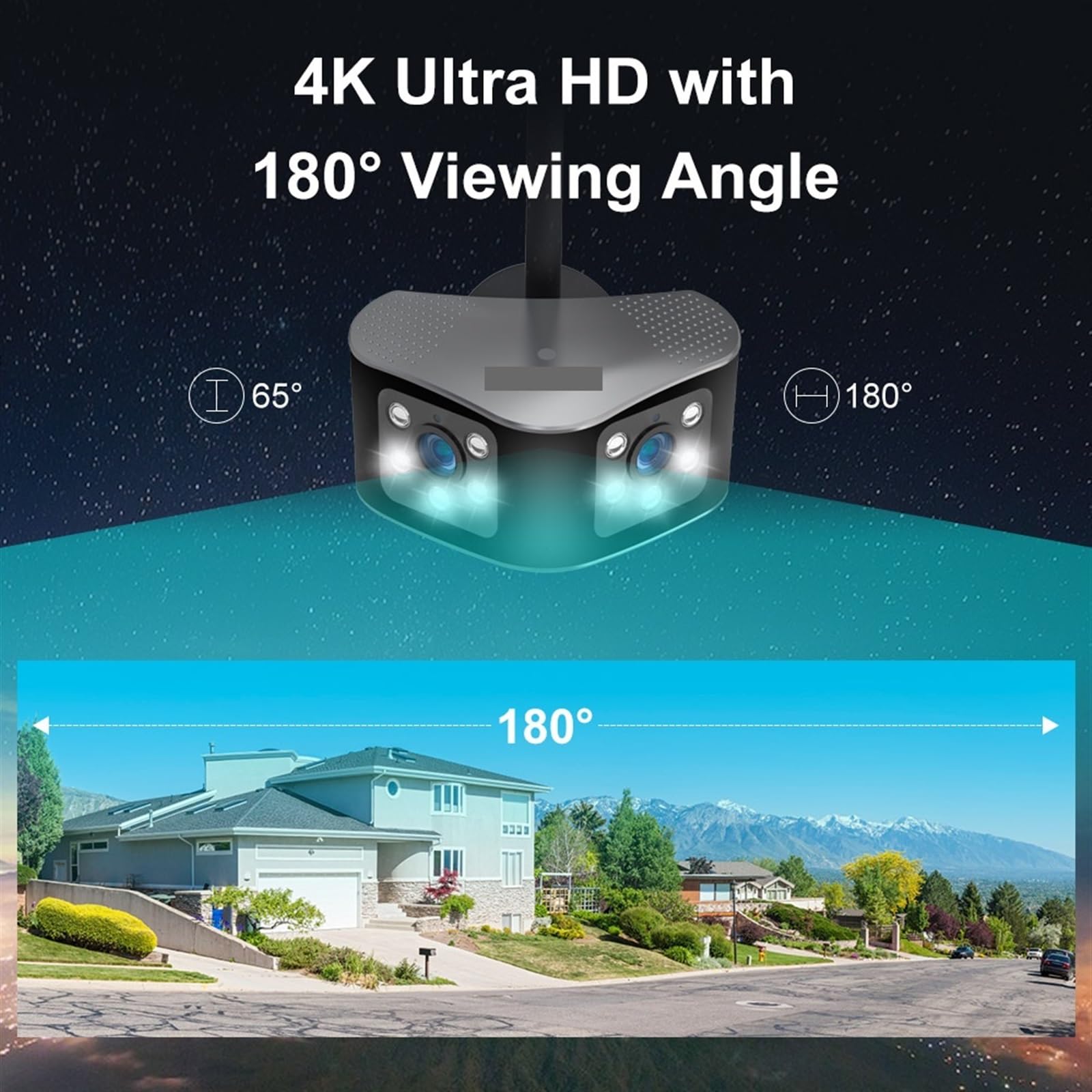 Telecamera di sicurezza esterna Telecamera IP Wi-Fi panoramica con doppio obiettivo da 8 MP 4K 180° angolo di visione ultra ampio sicurezza domestica rilevamento del movimento esterno(8MP NO Card)