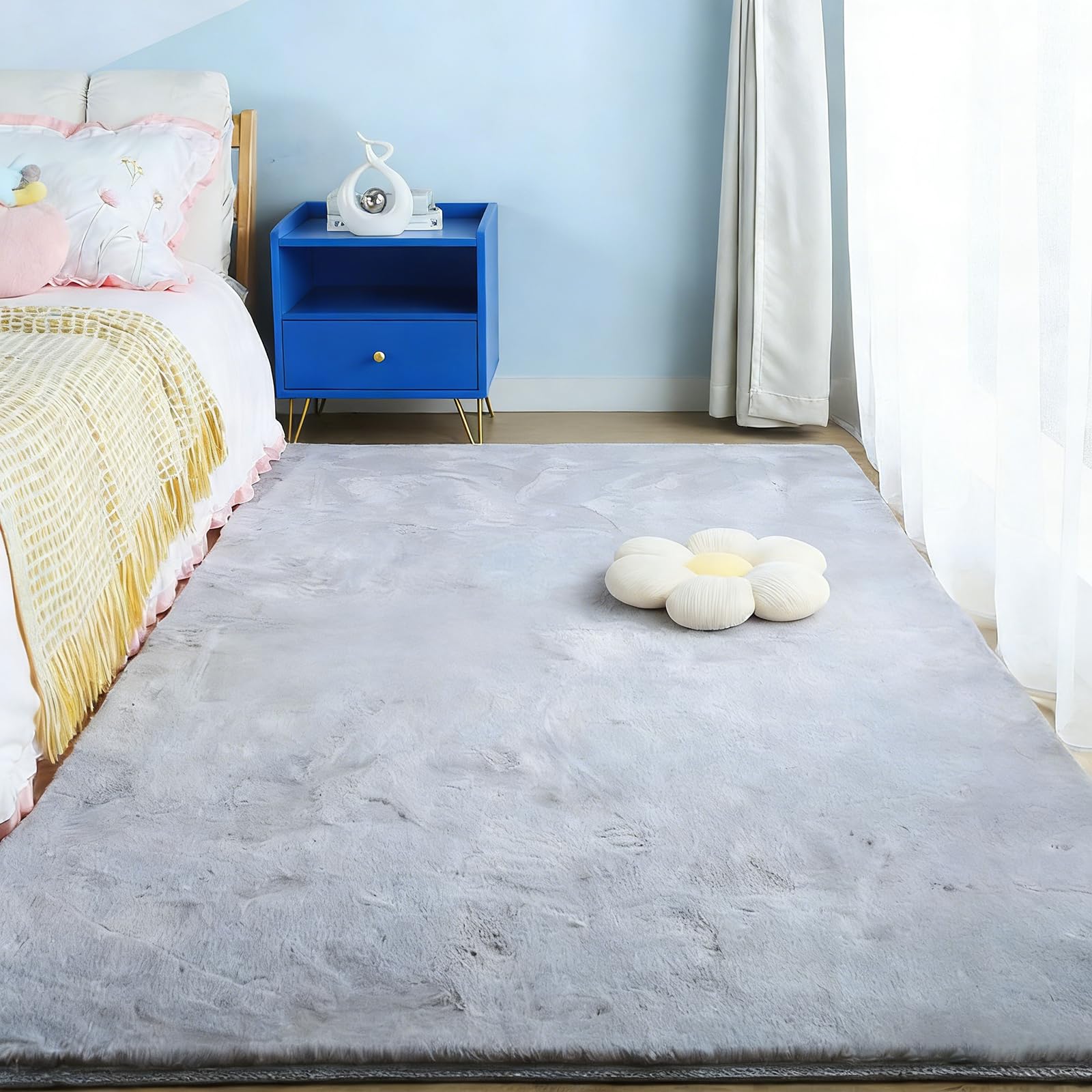 Tapis de salon lavable antidérapant à poil court couleur gris
