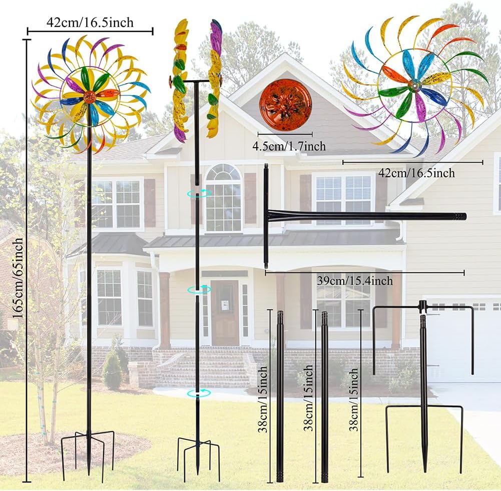 Wind Spinners Outdoor, Colorful Changing Garden Windmill for Yard Decor 65 inch, Unique Tree Leaf Design Metal Garden Wind Spinners，Gifts for Family Friends