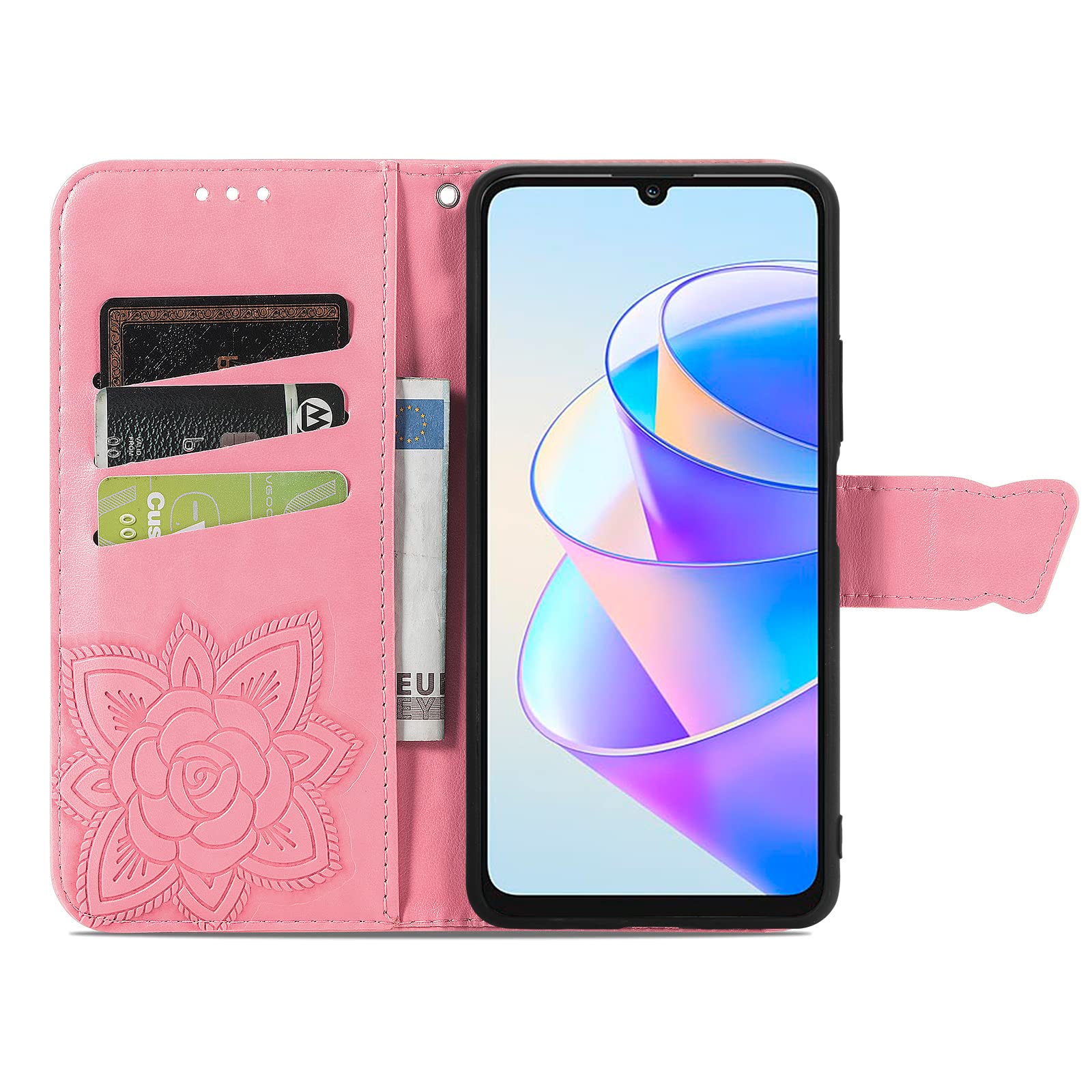SNCLET Custodia per Honor X7a Flip Cover a Libro Portafoglio in Pelle Silicone Portafoglio Chiusura Magnetica con Slot per Schede Wallet Custodia per Honor X7a,Fiore Rosa Rossa