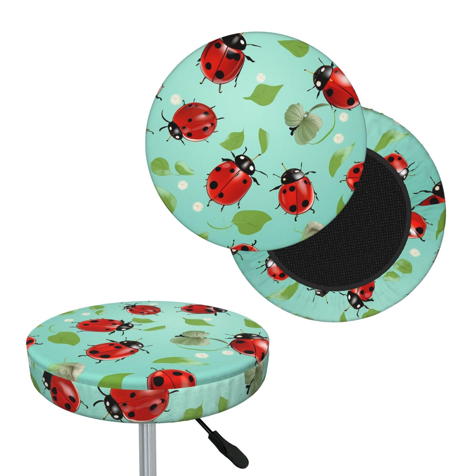 FodPand Red Ladybugs Bar Stool Cover Round Elastic Stool Cushion Covers Washable Bar Stool Chair Slipcover Stretch Stool Seat Covers for 12-14 Inch Chair