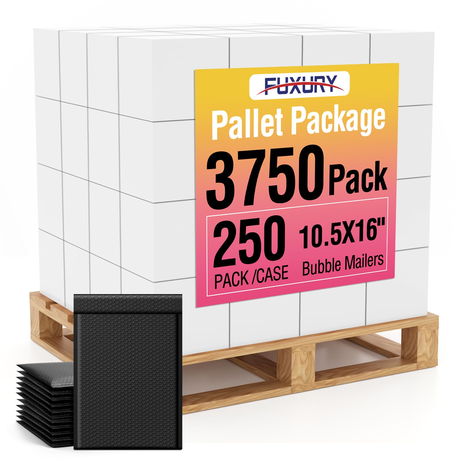 Fuxury Black Bubble Mailers 10.5x16" Padded Envelopes 3750Pack Bulk Pallet