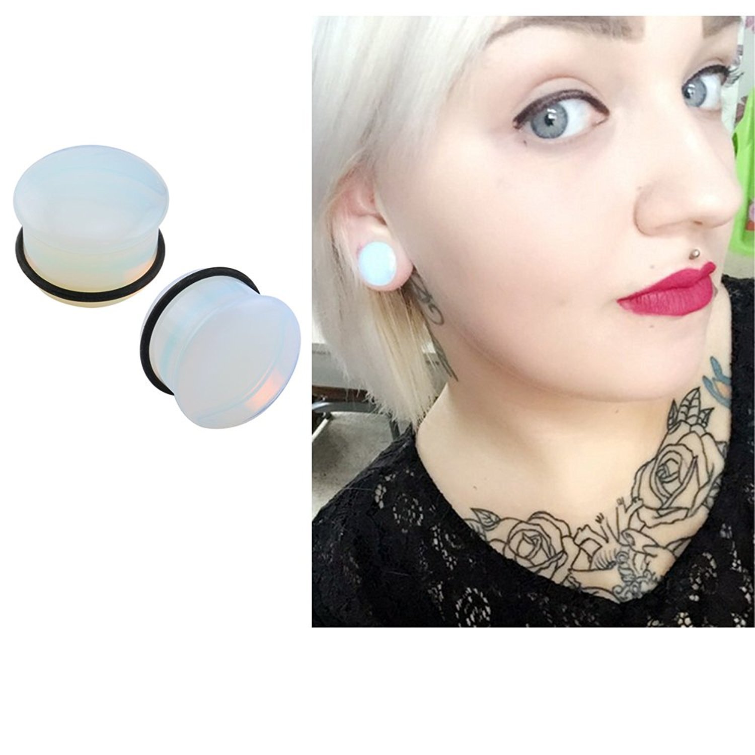 6 paia miste orecchio Flare singola pietra Plugs Expander tunnel Calibri Silicone O-Ring