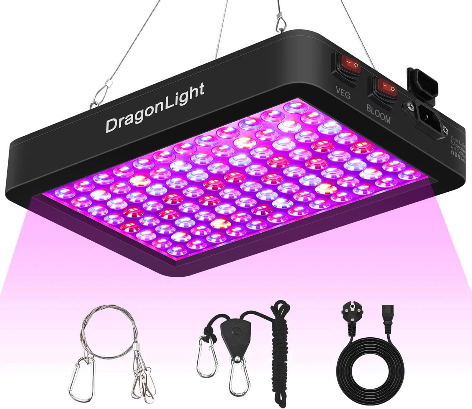 DragonLight 2024 Nueva BW1000 Lámpara LED de espectro completo con UV IR, doble chip LED Grow lámpara con cable de 3 metros para invernadero y plantas de interior, verduras y cultivo de flores [negro]