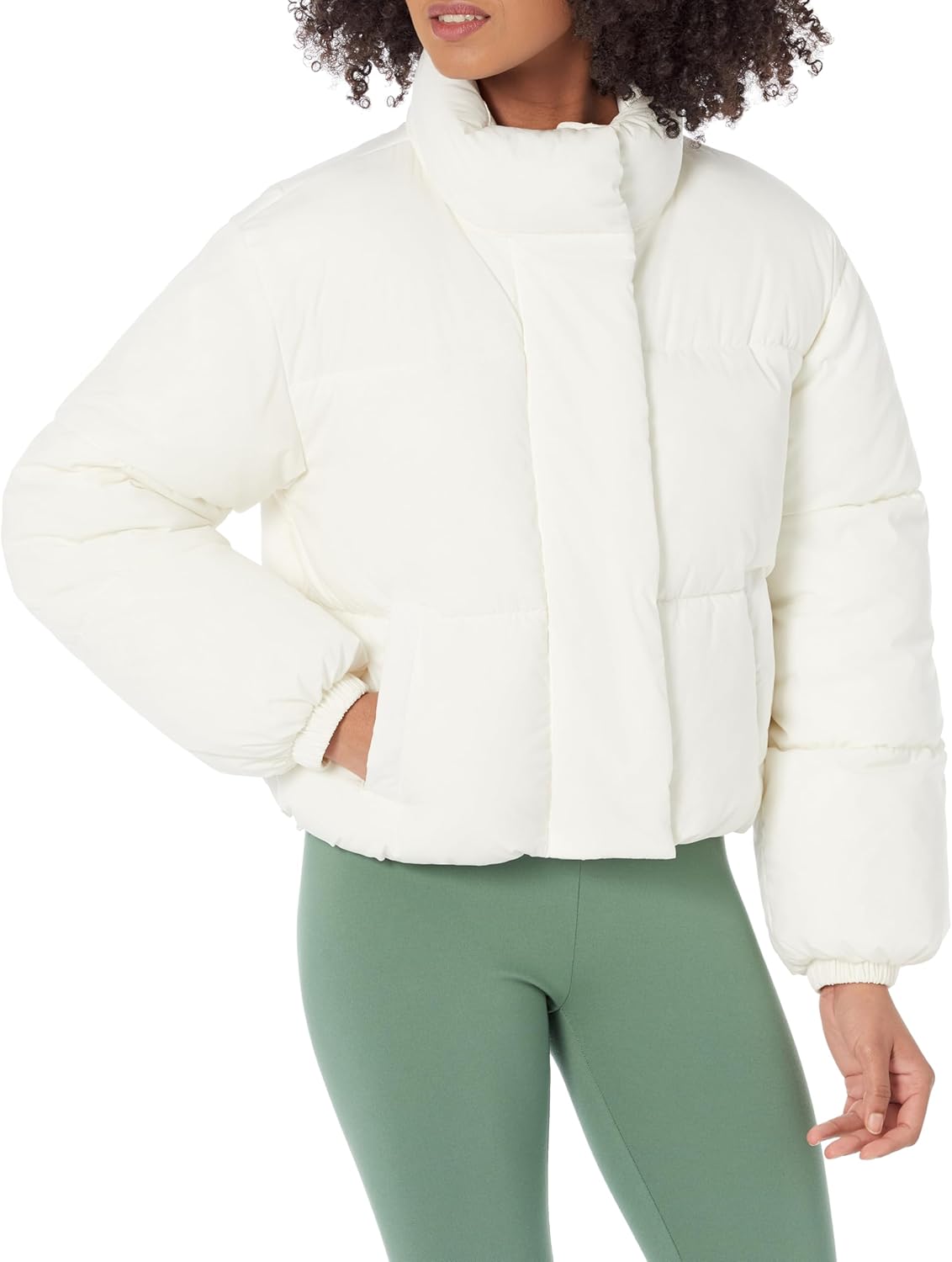 Amazon Essentials Womens Cropped Full-Zip Puffer Jacket (Quilted Matte or Sherpa Fleece)
