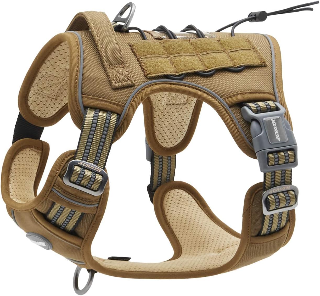 Auroth Tactical Dog Harness with 6 FT Tan Heavy Duty Dog Leash for Large Breed Dogs, No Pulling Reflective Dog Training Vest Army Yellow M